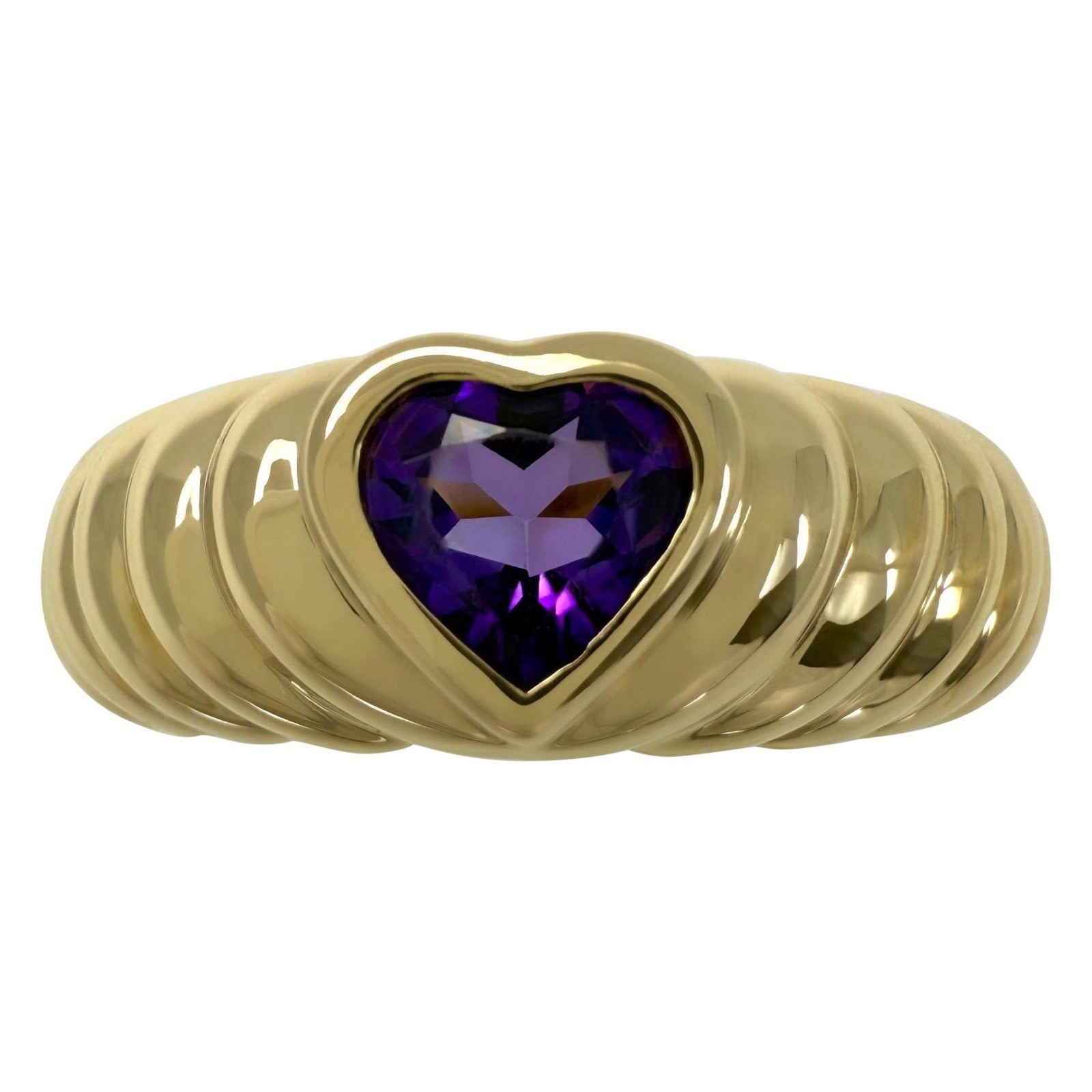 Vintage Tiffany & Co. Vivid Purple Amethyst Heart Cut 18k Yellow Gold Band Ring — view 1