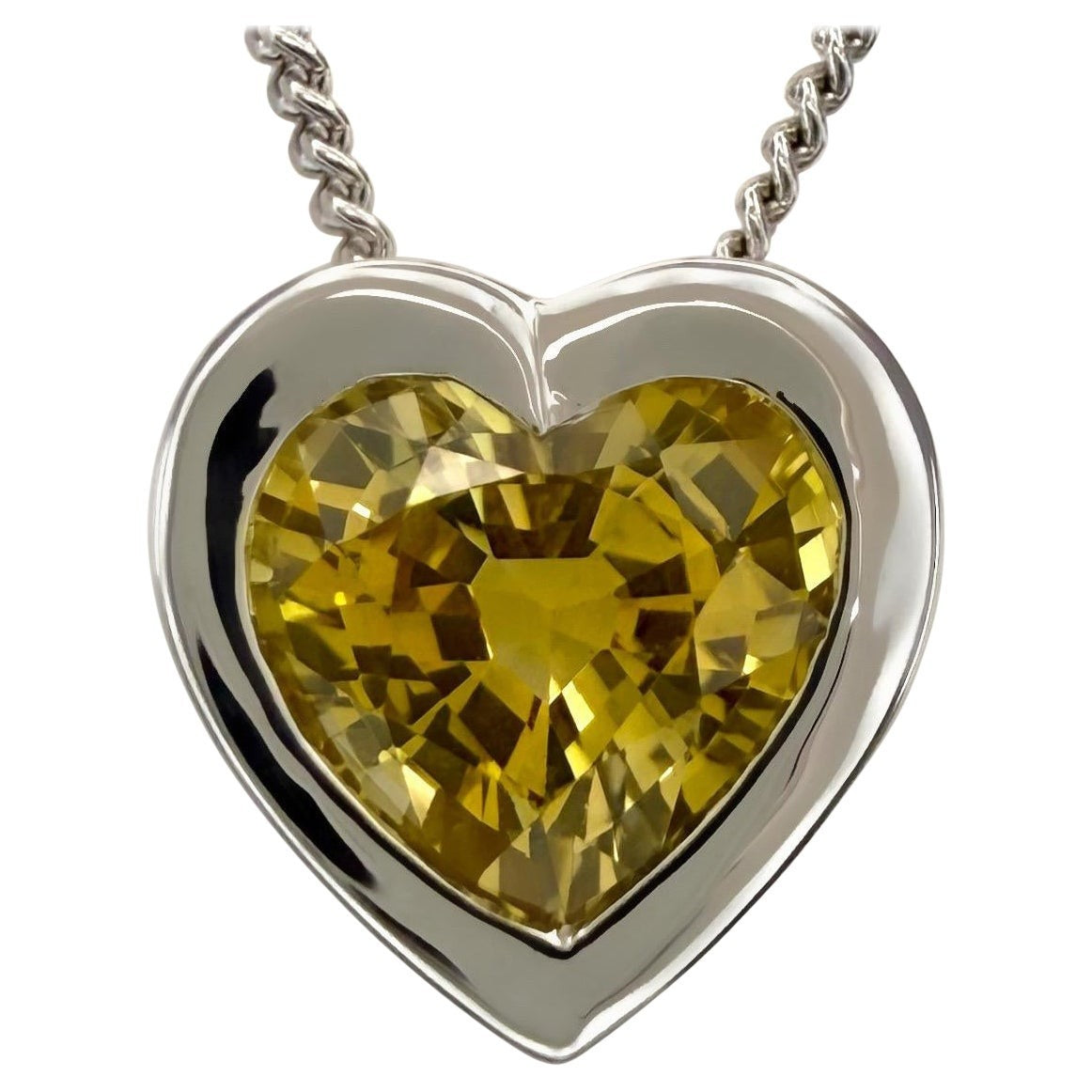 1.01ct Vivid Yellow Ceylon Sapphire 18k White Gold Heart Cut Rubover Pendant