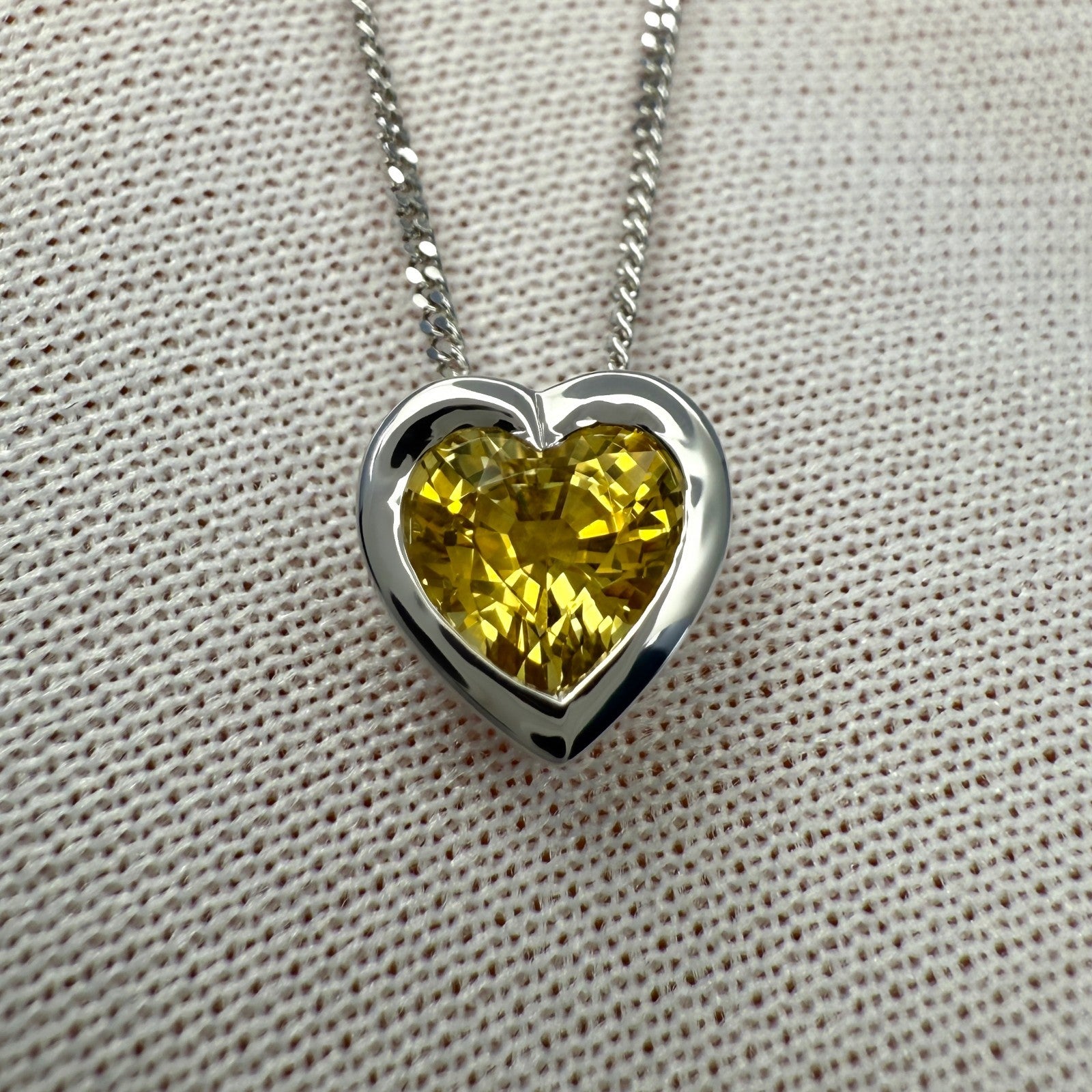 1.01ct Vivid Yellow Ceylon Sapphire 18k White Gold Heart Cut Rubover Pendant — view 2