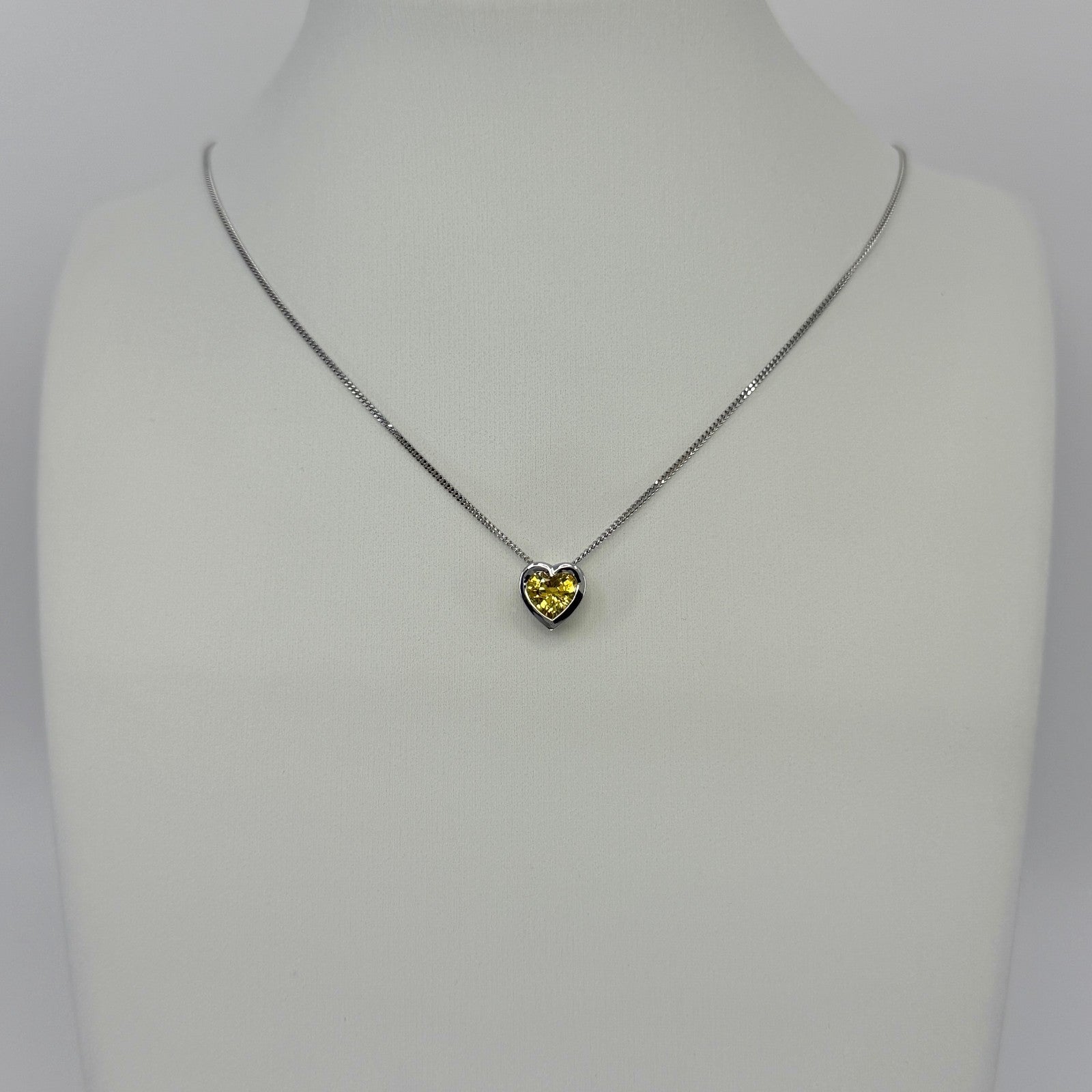 1.01ct Vivid Yellow Ceylon Sapphire 18k White Gold Heart Cut Rubover Pendant — view 3