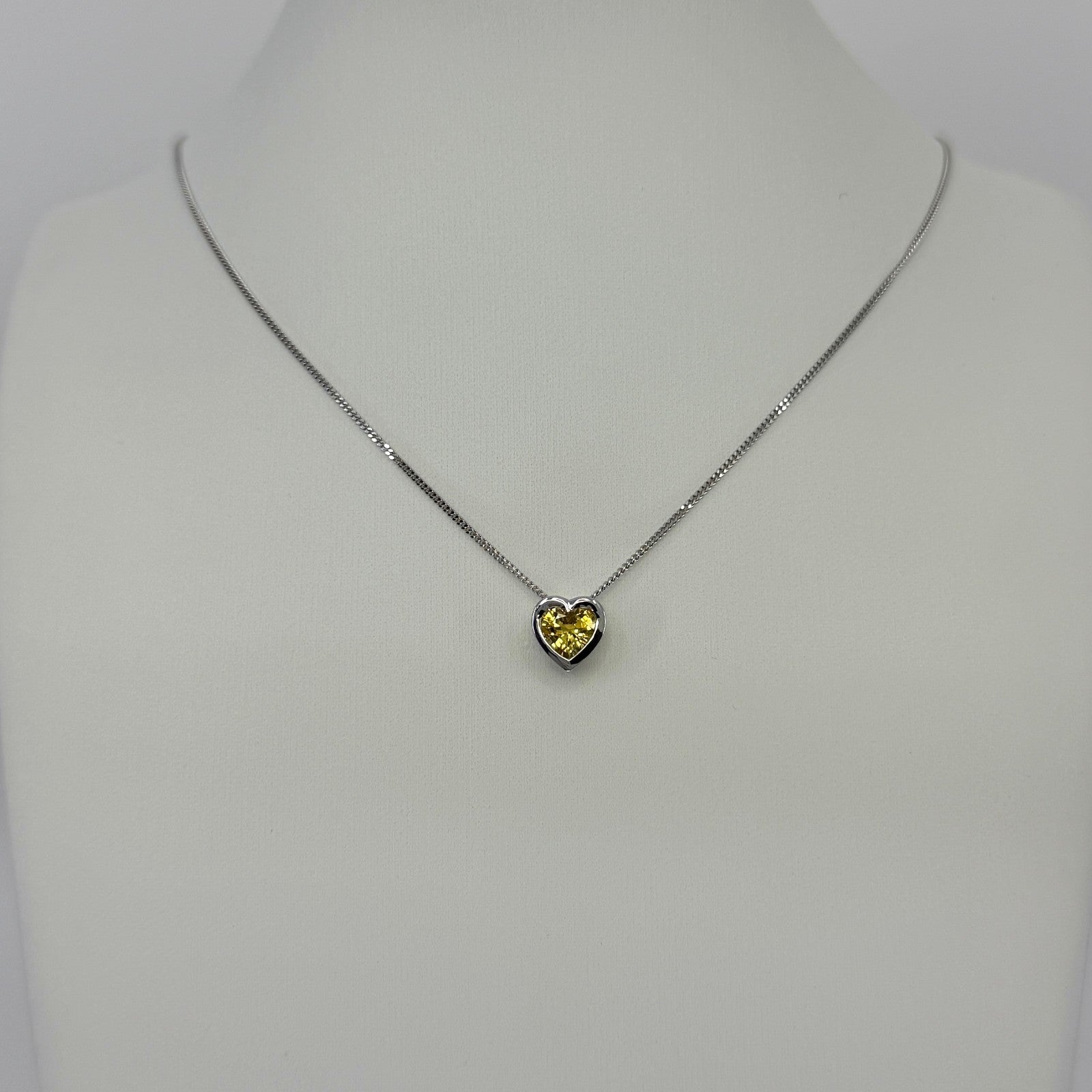 1.01ct Vivid Yellow Ceylon Sapphire 18k White Gold Heart Cut Rubover Pendant — view 5