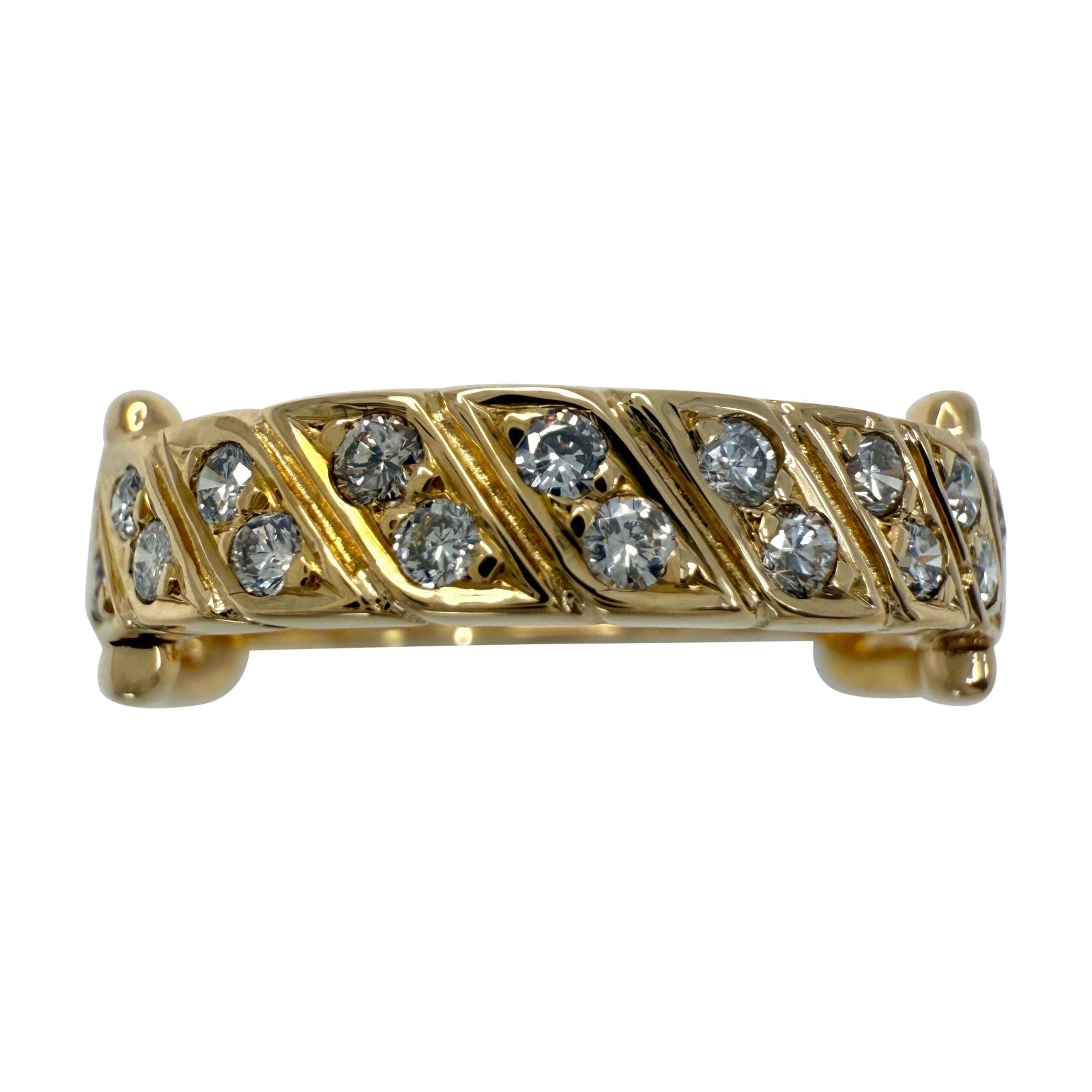 Very Rare Vintage Van Cleef & Arpels 18k Yellow Gold Diamond Buckle Band Ring