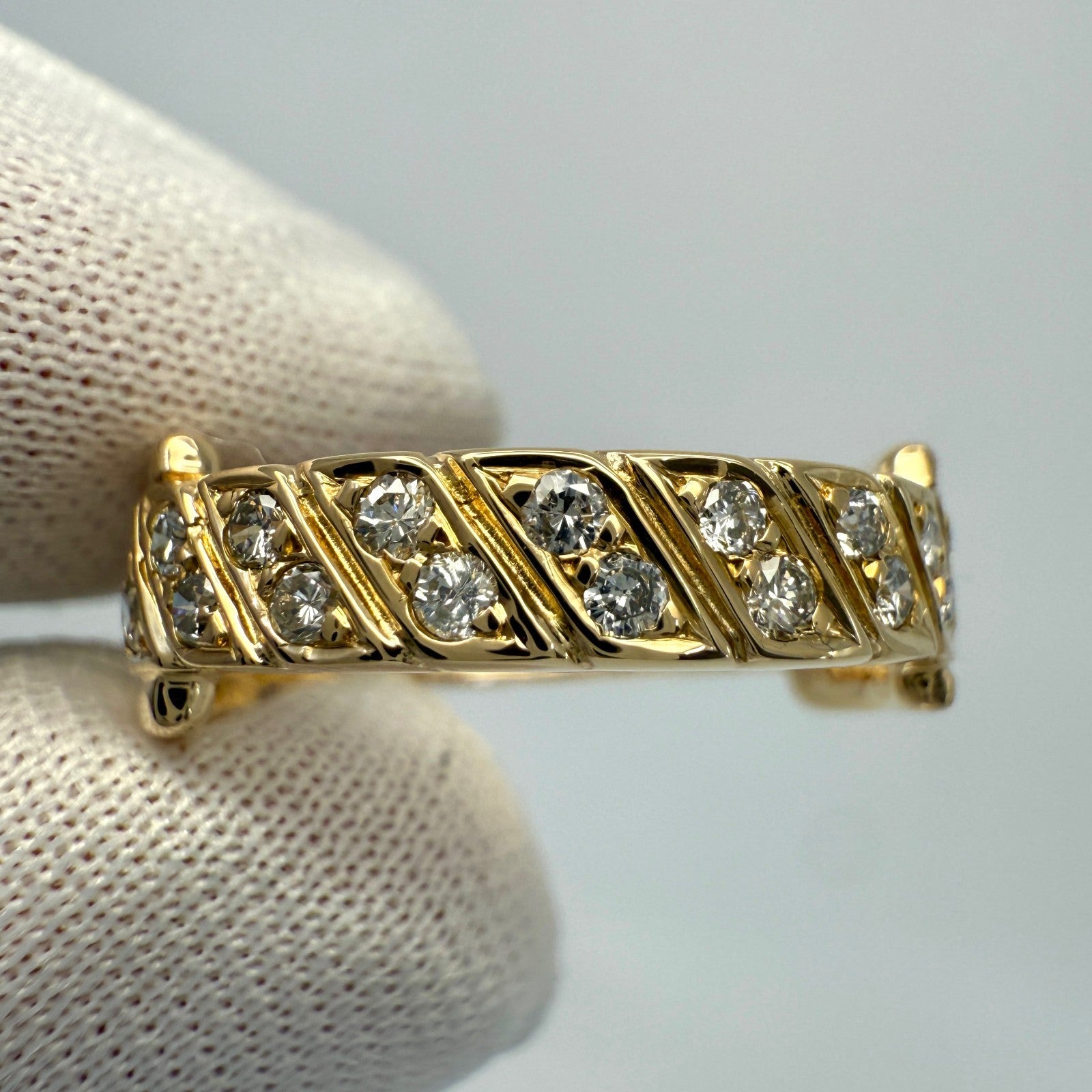 Very Rare Vintage Van Cleef & Arpels 18k Yellow Gold Diamond Buckle Band Ring — view 3