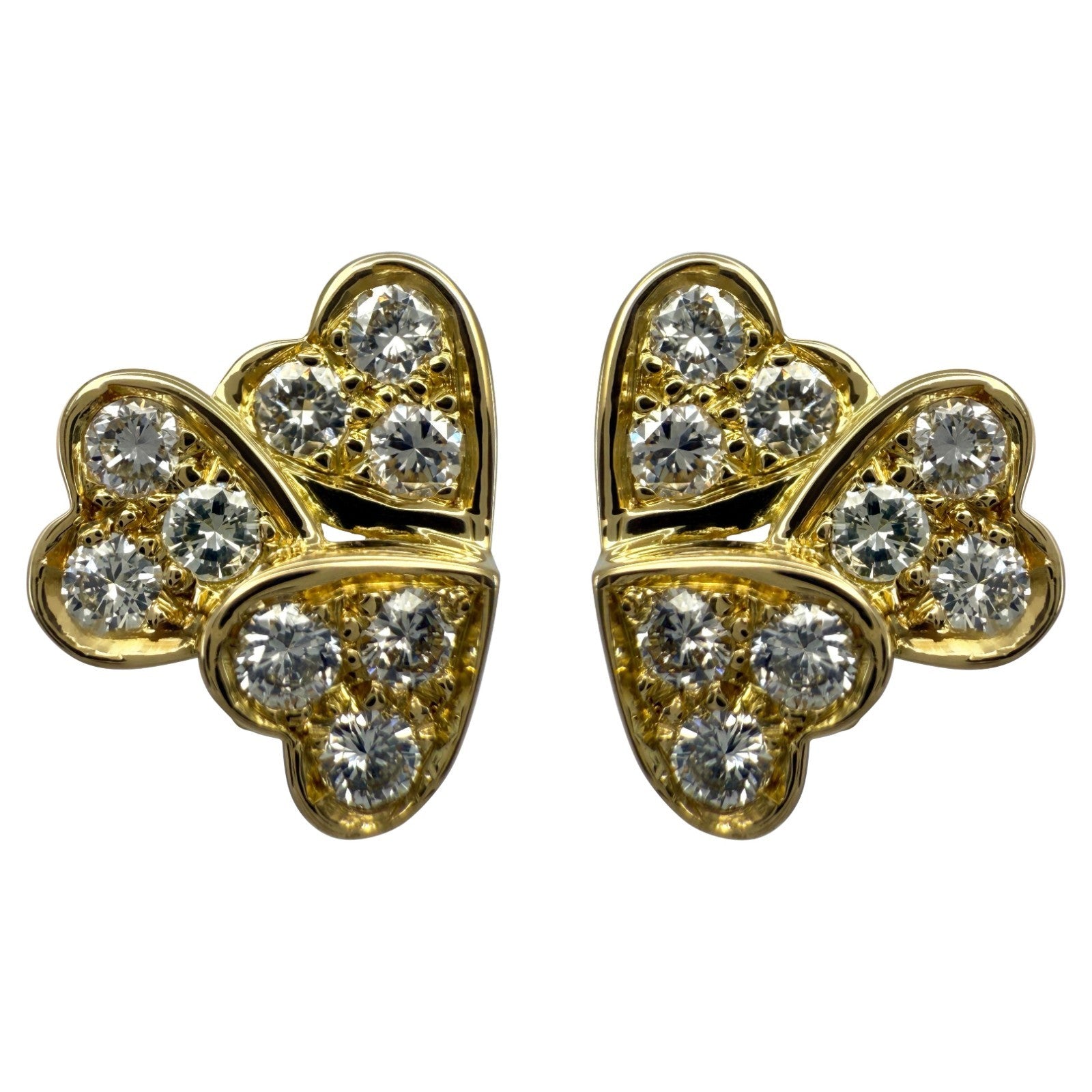 Rare Vintage Van Cleef & Arpels Round Diamond Heart Shape Earring Studs