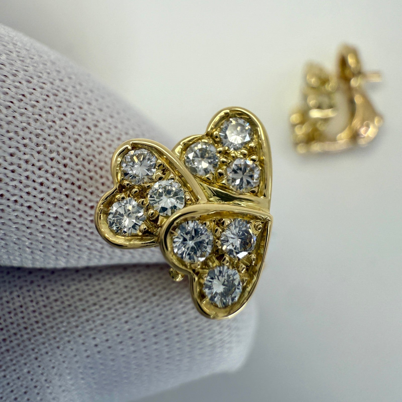Rare Vintage Van Cleef & Arpels Round Diamond Heart Shape Earring Studs — view 3