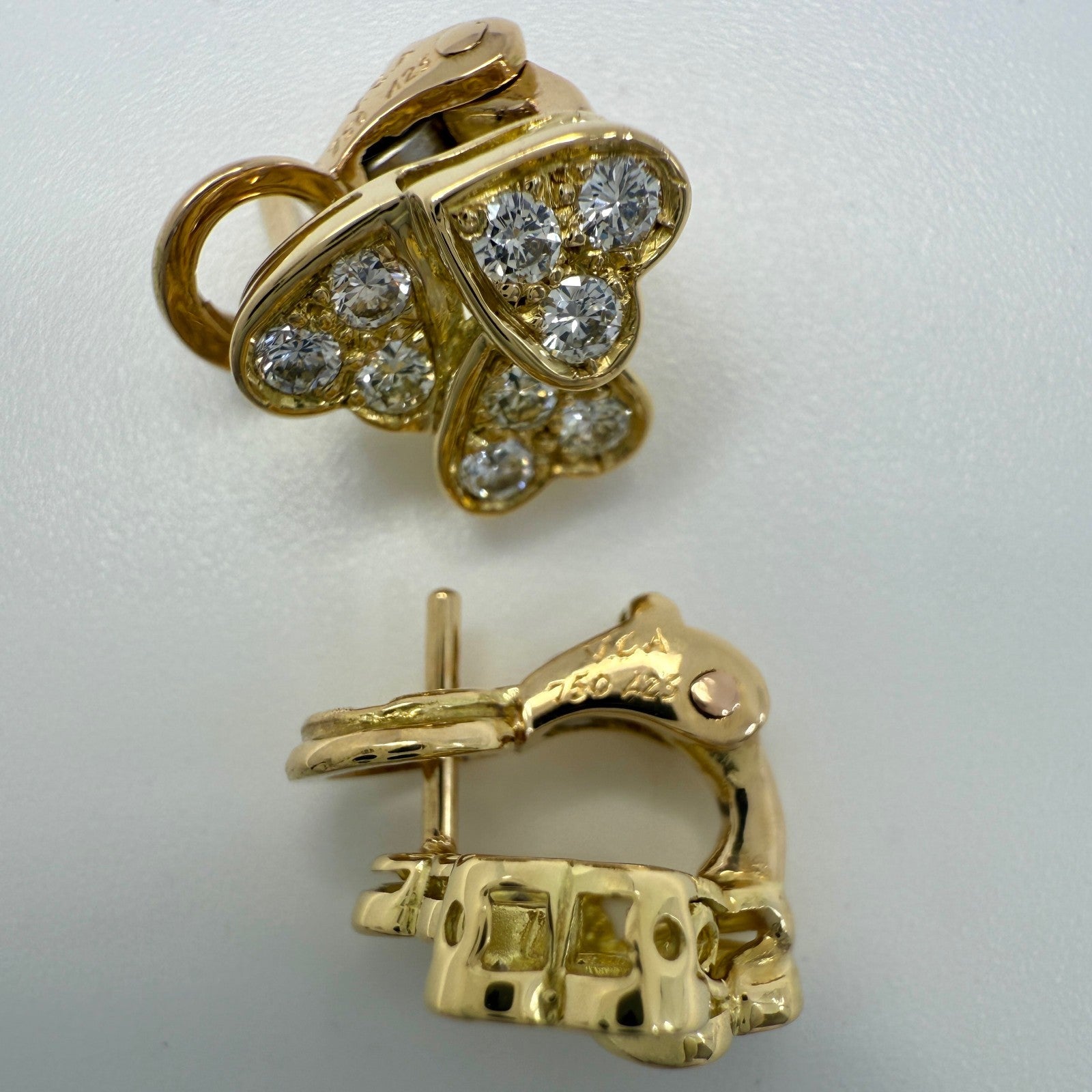 Rare Vintage Van Cleef & Arpels Round Diamond Heart Shape Earring Studs — view 4