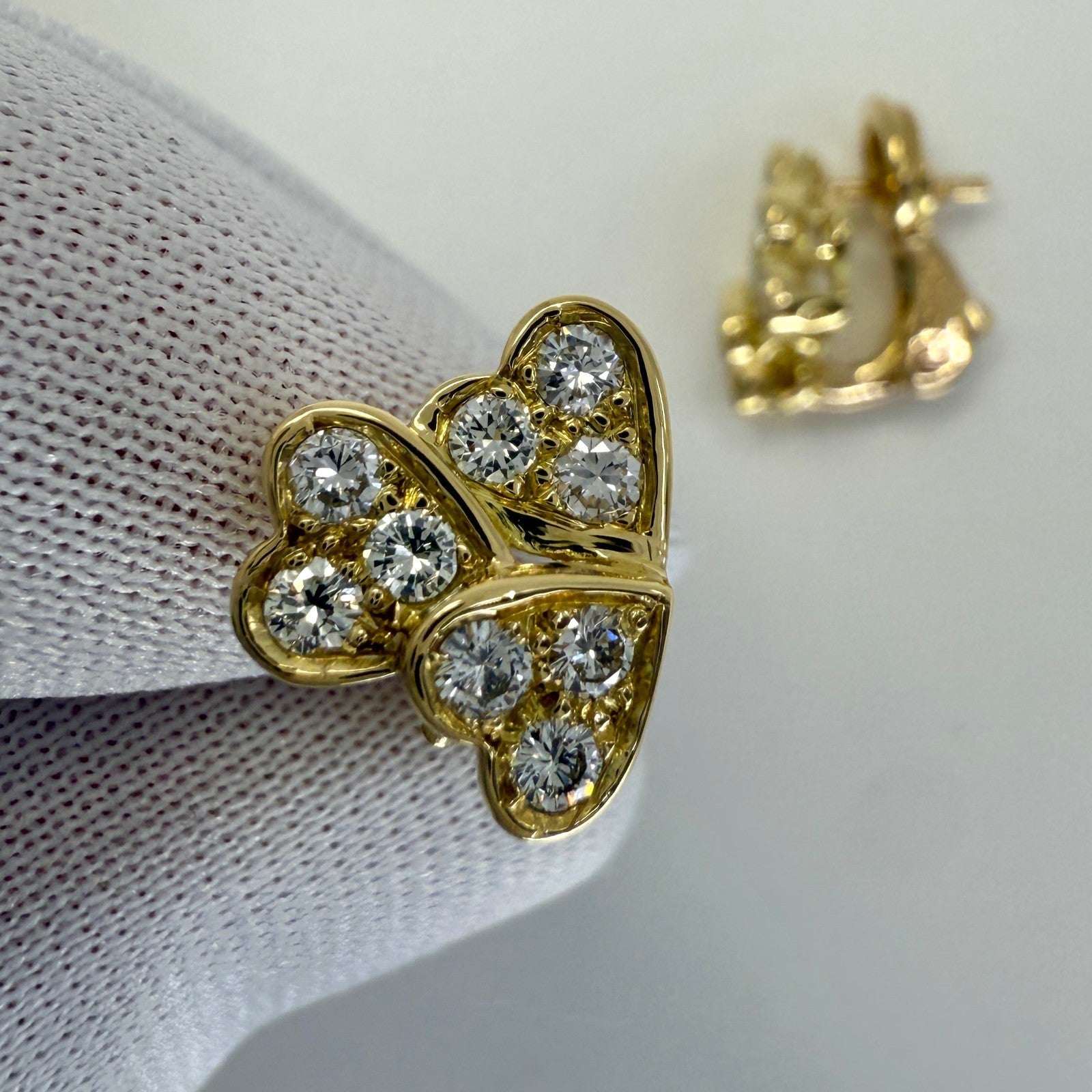 Rare Vintage Van Cleef & Arpels Round Diamond Heart Shape Earring Studs — view 5