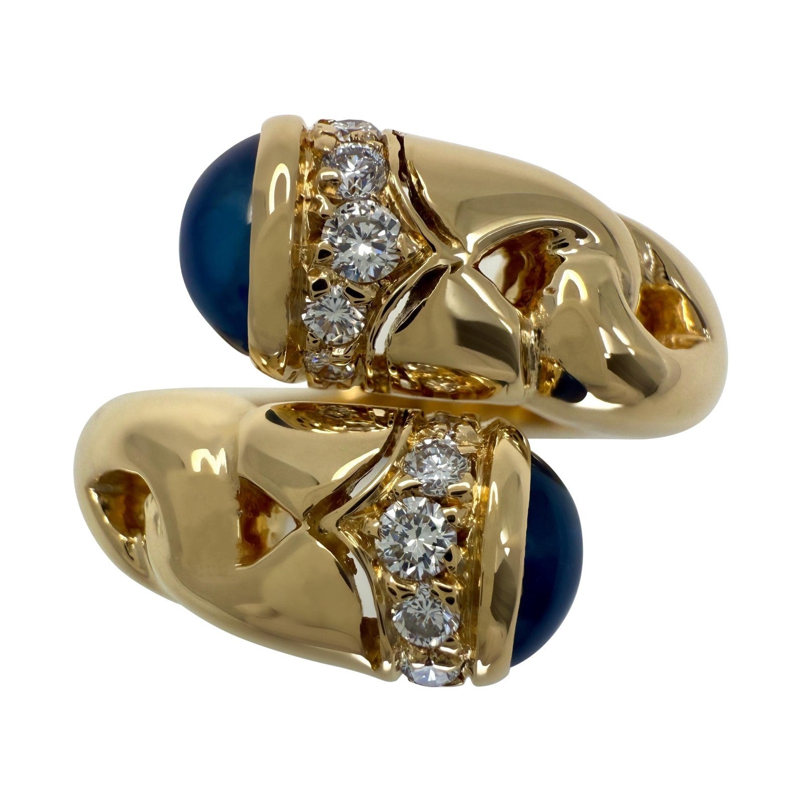 Rare Vintage Bvlgari Doppio Curoe Blue Sapphire & Diamond 18k Gold Bypass Ring