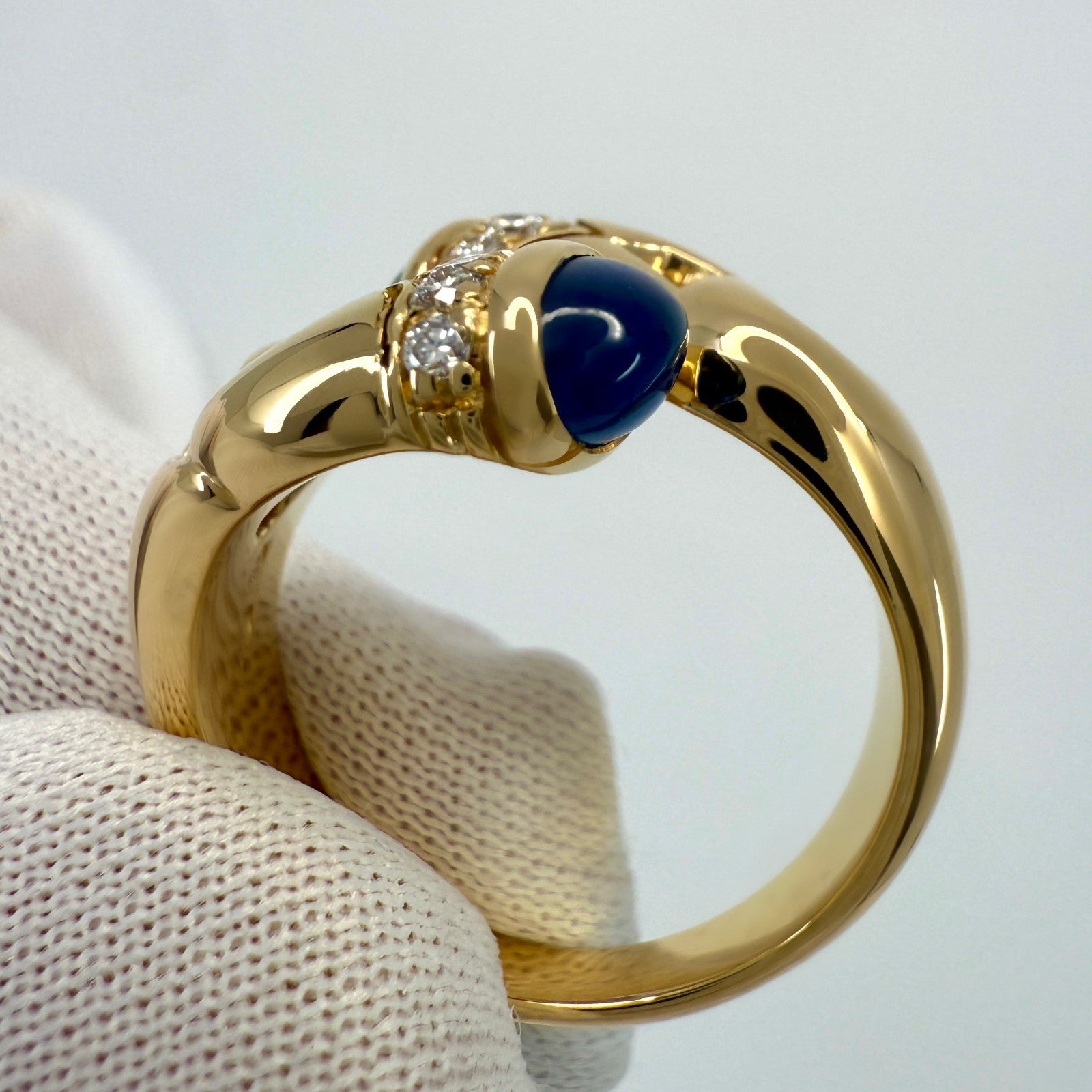 Rare Vintage Bvlgari Doppio Curoe Blue Sapphire & Diamond 18k Gold Bypass Ring — view 4