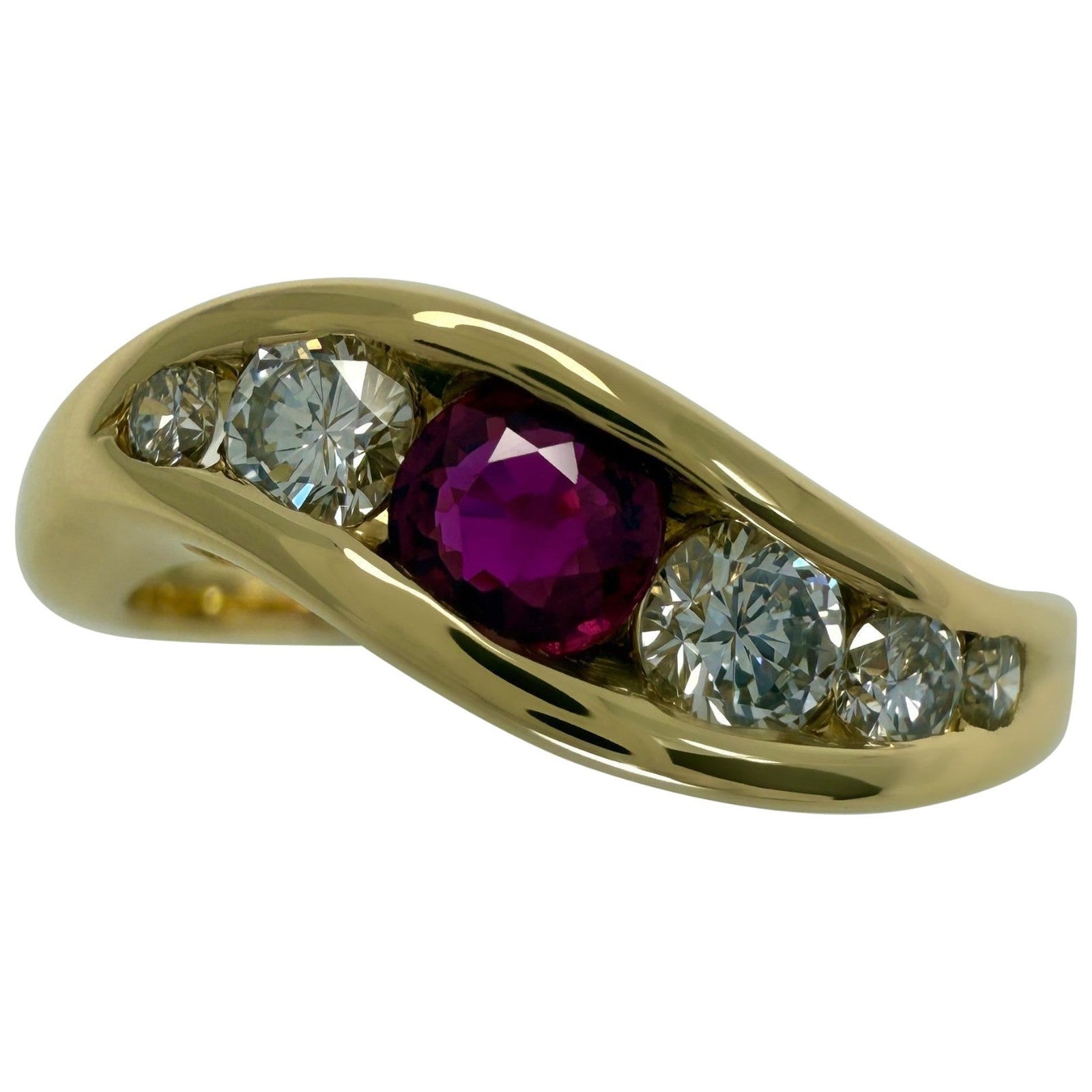 Vintage Tiffany & Co. Ruby And Diamond 18k Yellow Gold Channel Set Band Ring