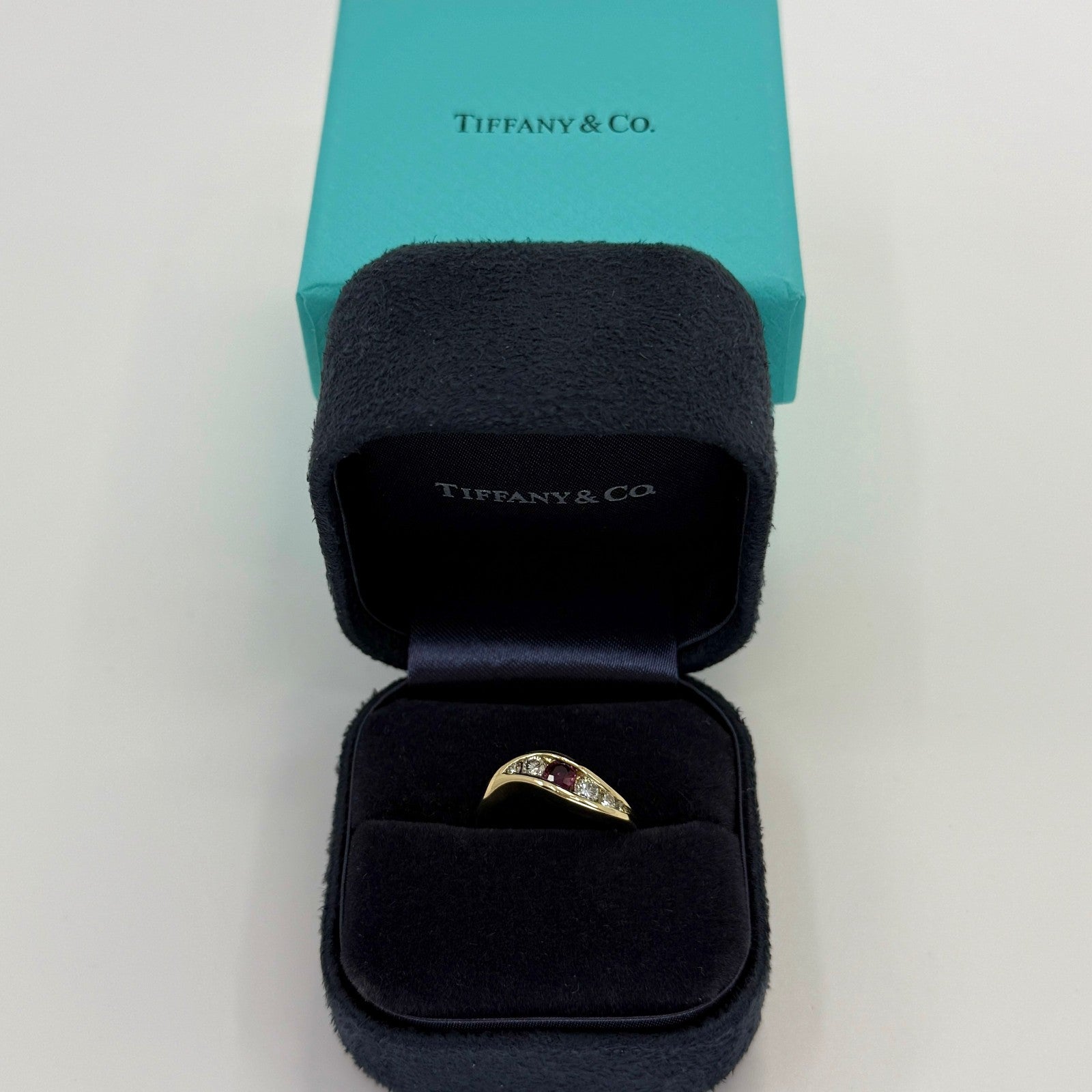 Vintage Tiffany & Co. Ruby And Diamond 18k Yellow Gold Channel Set Band Ring — view 2
