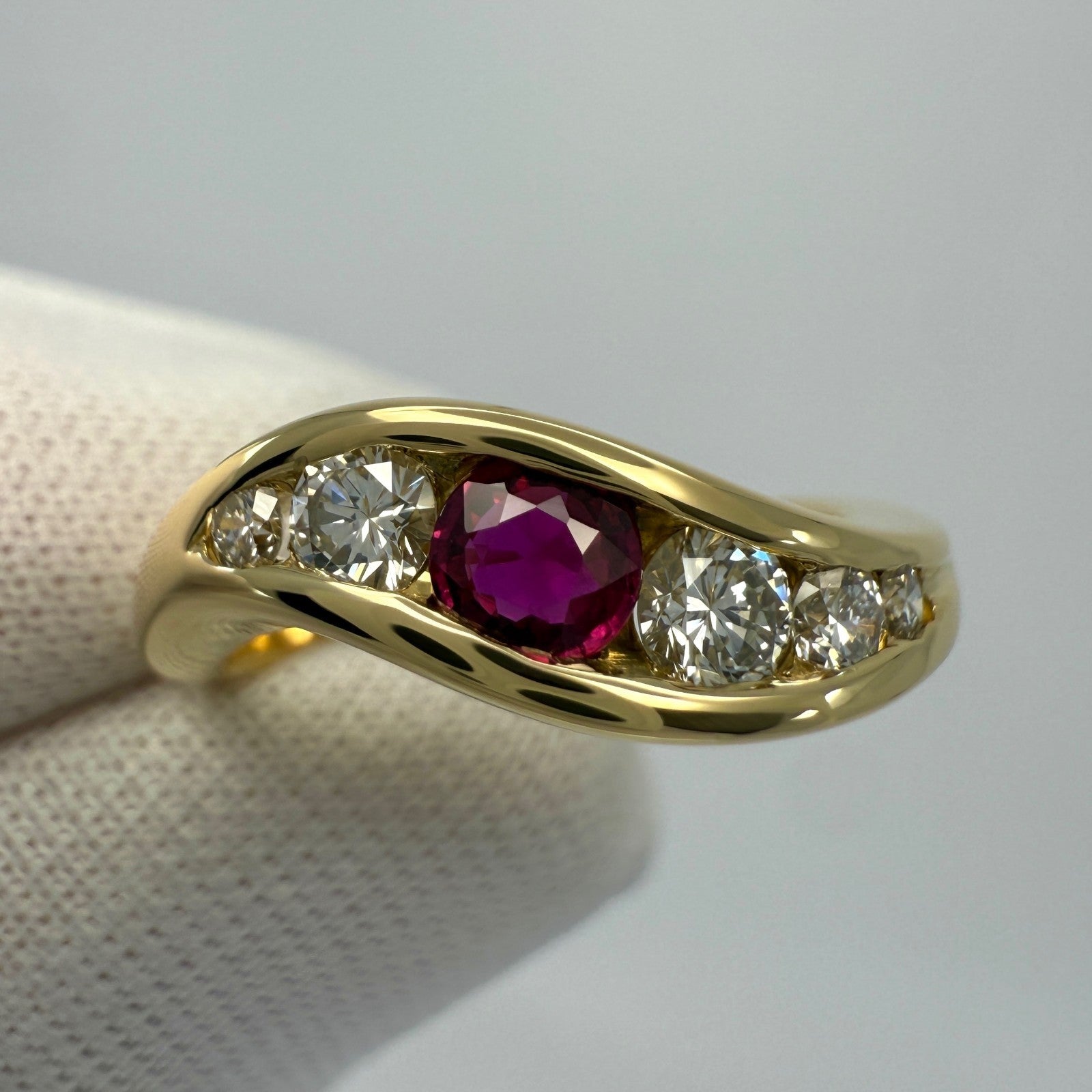 Vintage Tiffany & Co. Ruby And Diamond 18k Yellow Gold Channel Set Band Ring — view 3