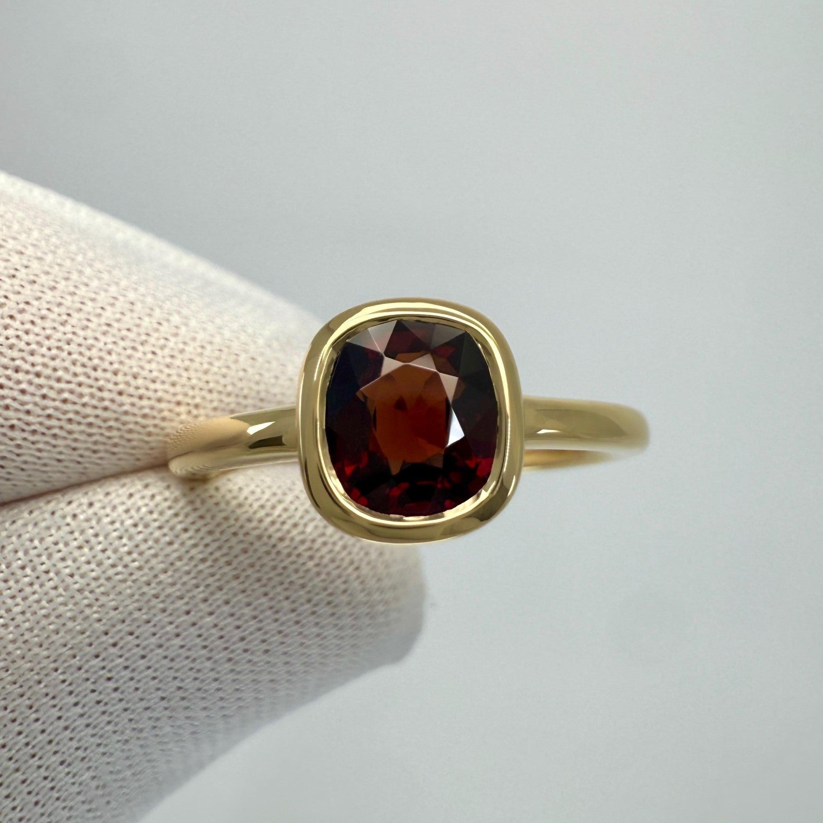 1.02ct Deep Red Spinel Cushion Cut 18k Yellow Gold Bezel Rubover Solitaire Ring — view 2