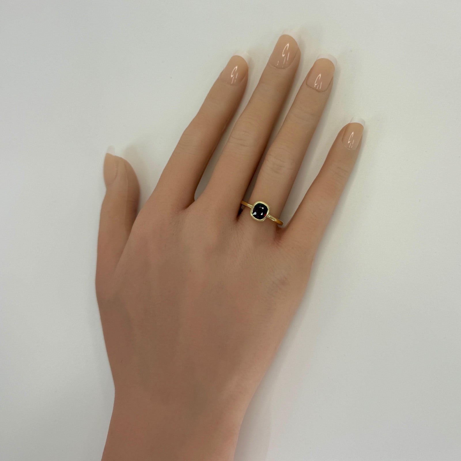 1.02ct Deep Red Spinel Cushion Cut 18k Yellow Gold Bezel Rubover Solitaire Ring — view 3