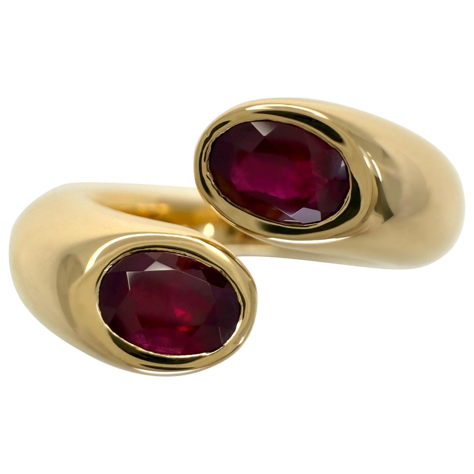 Rare Vintage Cartier Large Red Ruby Ellipse Oval Cut 18k Gold Bypass Split Ring — view 1