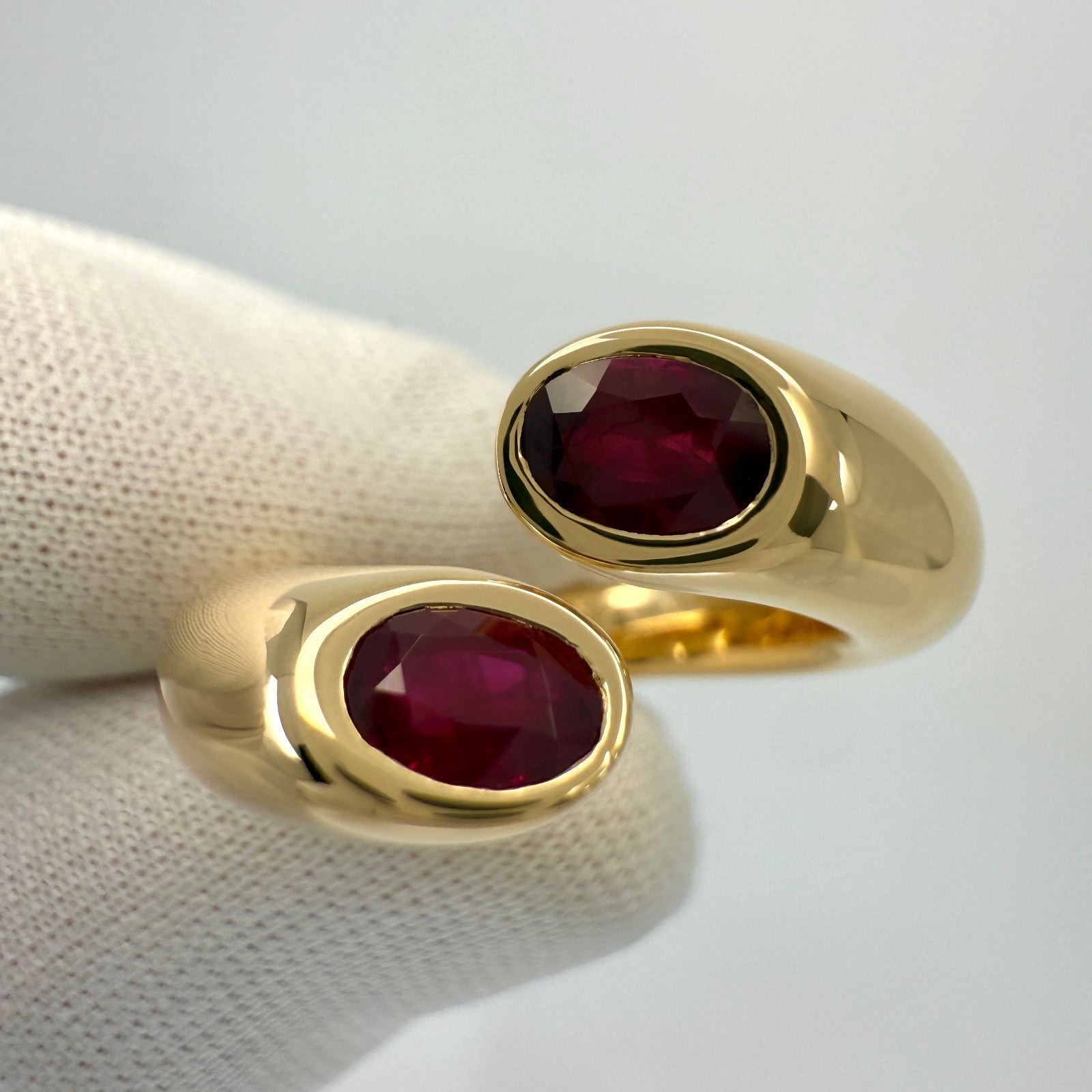 Rare Vintage Cartier Large Red Ruby Ellipse Oval Cut 18k Gold Bypass Split Ring — view 5