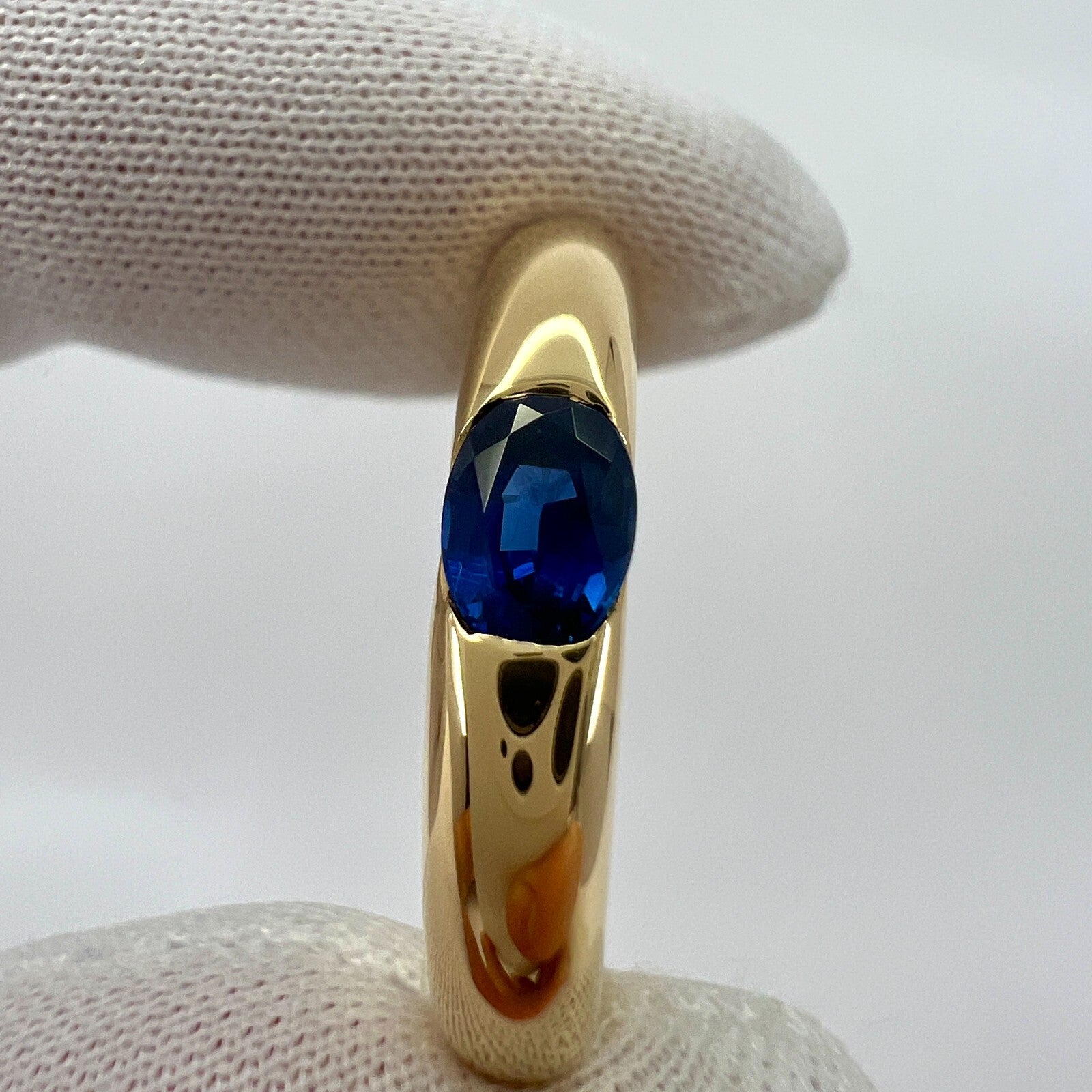 Vintage Cartier Blue Sapphire Oval Ellipse 18k Yellow Gold Solitaire Ring 49 — view 5