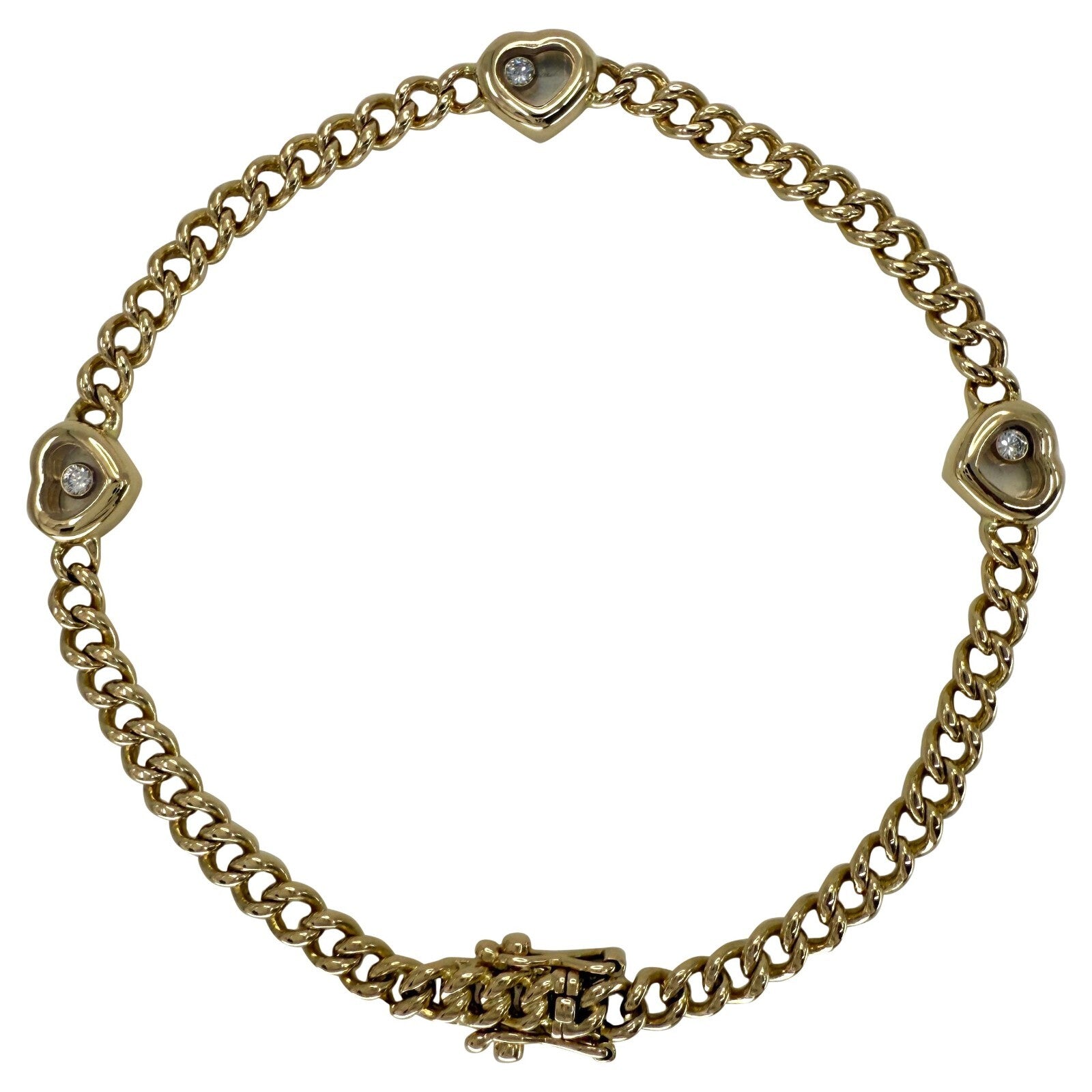 Rare Vintage Chopard Love Heart Happy Diamonds Curb Bracelet 18k Yellow Gold — view 1