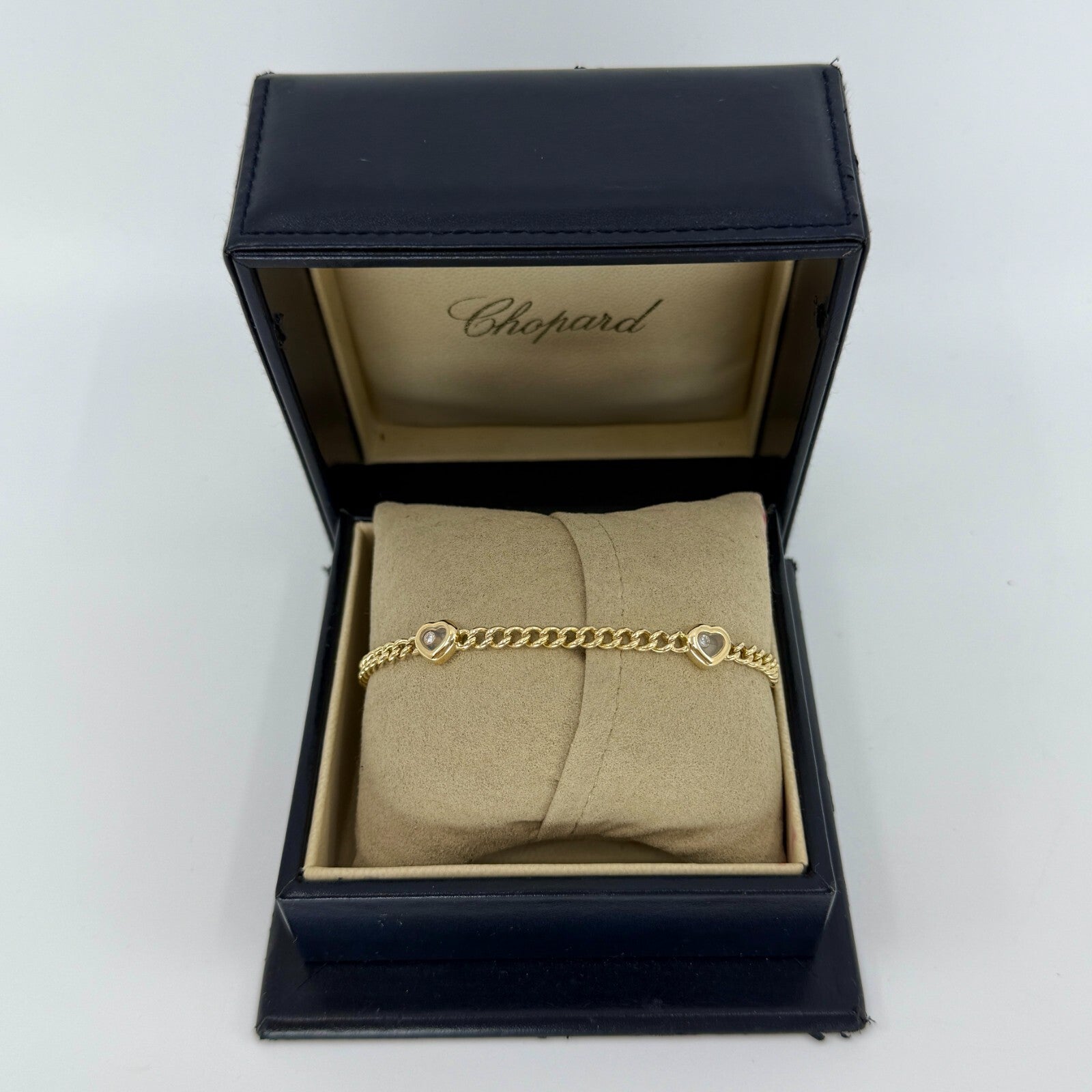 Rare Vintage Chopard Love Heart Happy Diamonds Curb Bracelet 18k Yellow Gold — view 2