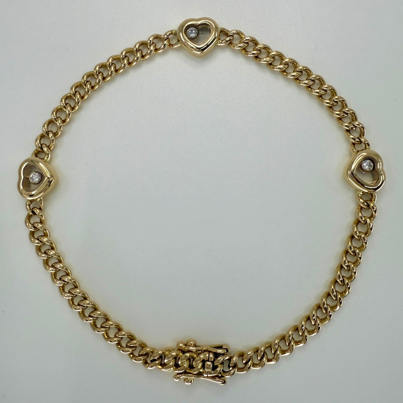 Rare Vintage Chopard Love Heart Happy Diamonds Curb Bracelet 18k Yellow Gold — view 3