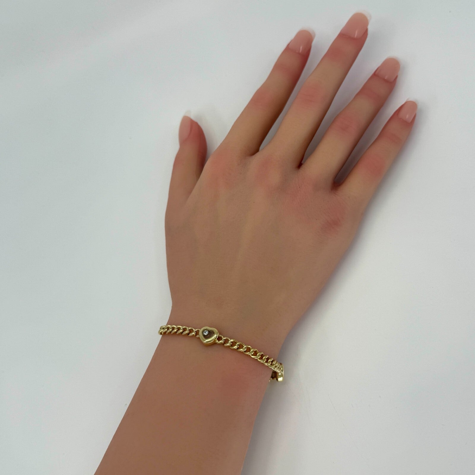 Rare Vintage Chopard Love Heart Happy Diamonds Curb Bracelet 18k Yellow Gold — view 4