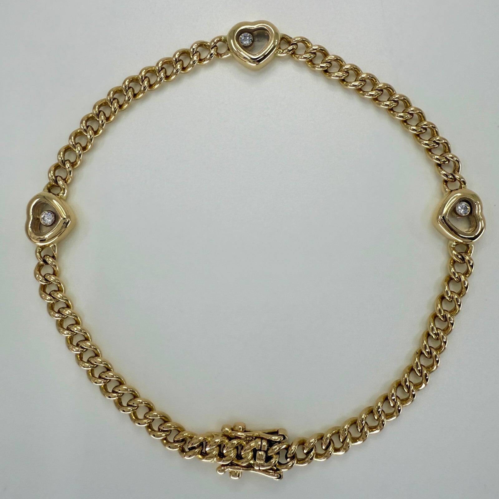 Rare Vintage Chopard Love Heart Happy Diamonds Curb Bracelet 18k Yellow Gold — view 5