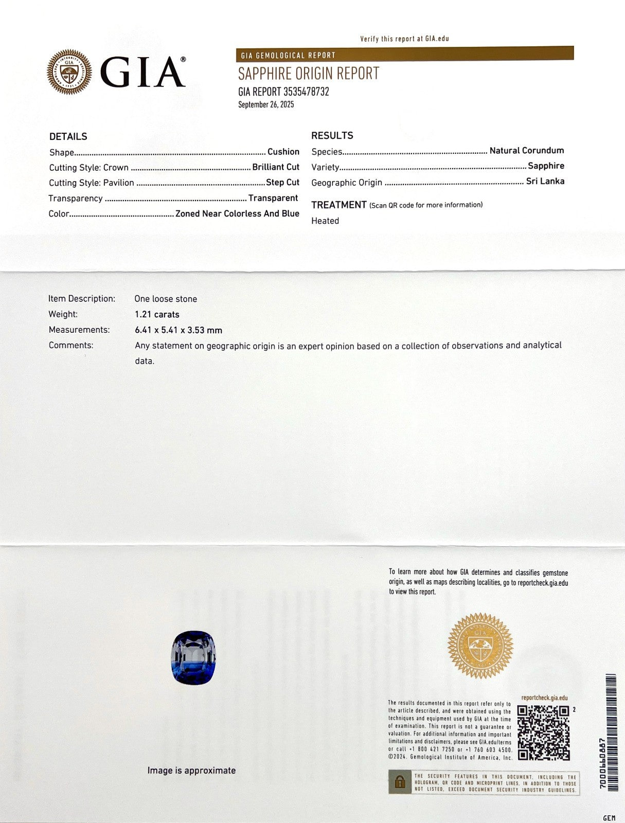 Unique GIA CERTIFIED 1.21ct Bi Colour Colourless CEYLON Blue Sapphire Cushion — view 2