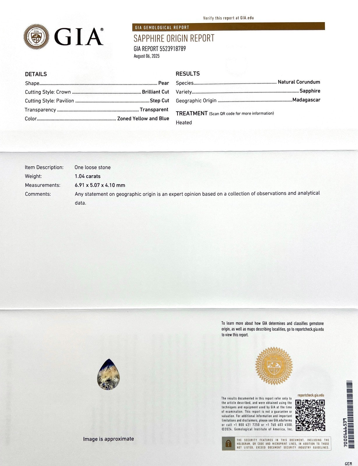 Unique GIA CERTIFIED 1.04ct Pear Cut Bi Colour Blue Yellow Sapphire Gemstone — view 3