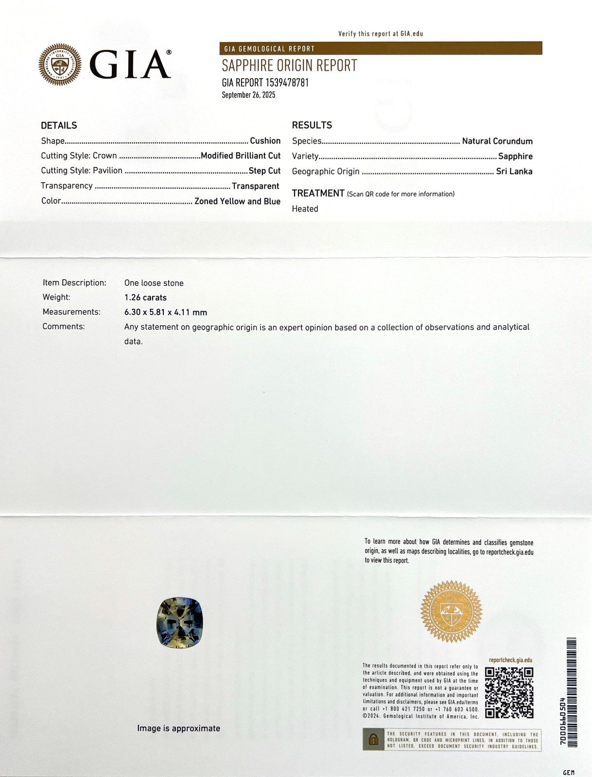 Unique GIA CERTIFIED Ceylon Sapphire 1.26ct Bi Colour Yellow Blue Cushion Cut — view 3