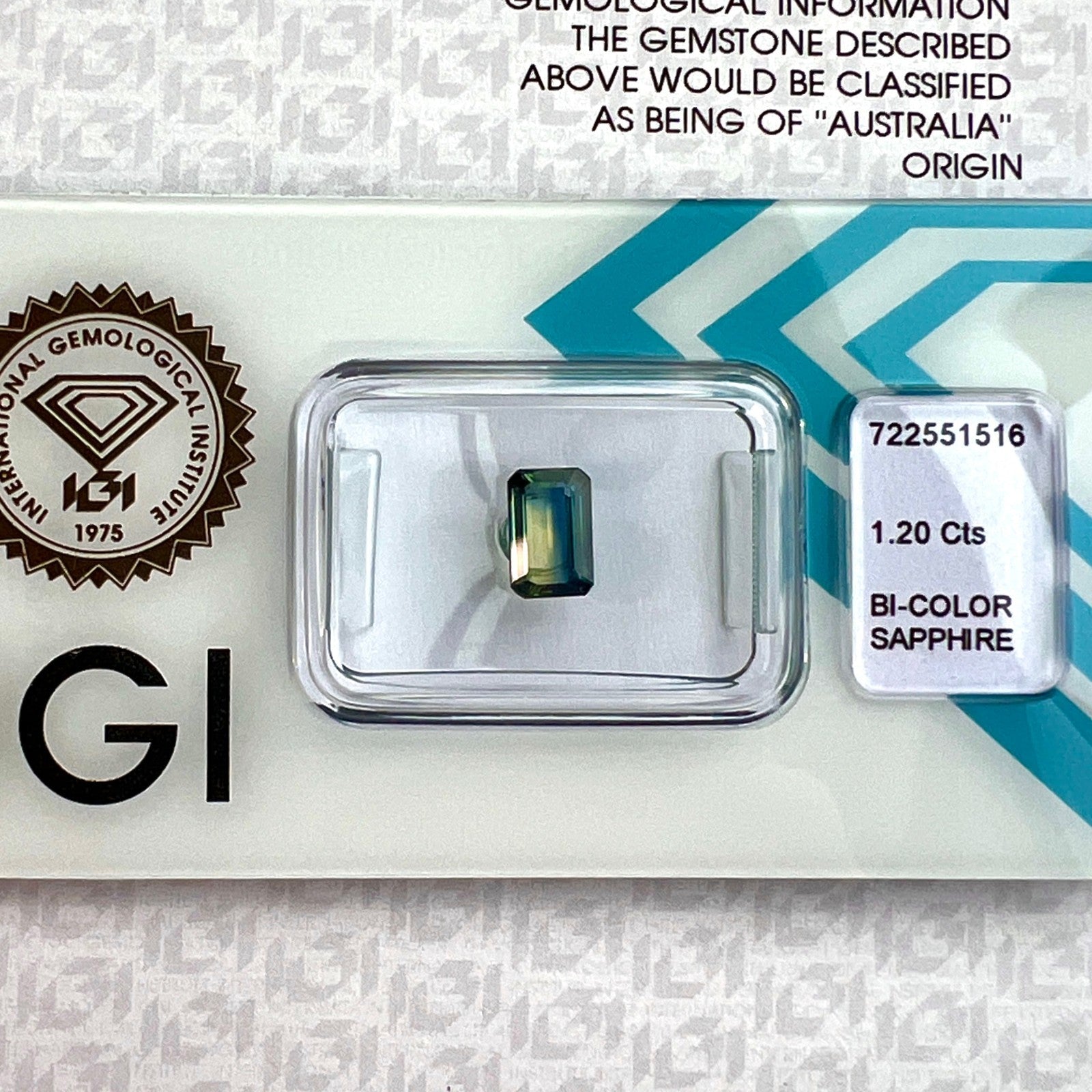 NATURAL 1.20ct IGI Certified Bi Colour Blue Yellow AUSTRALIAN Sapphire Octagon