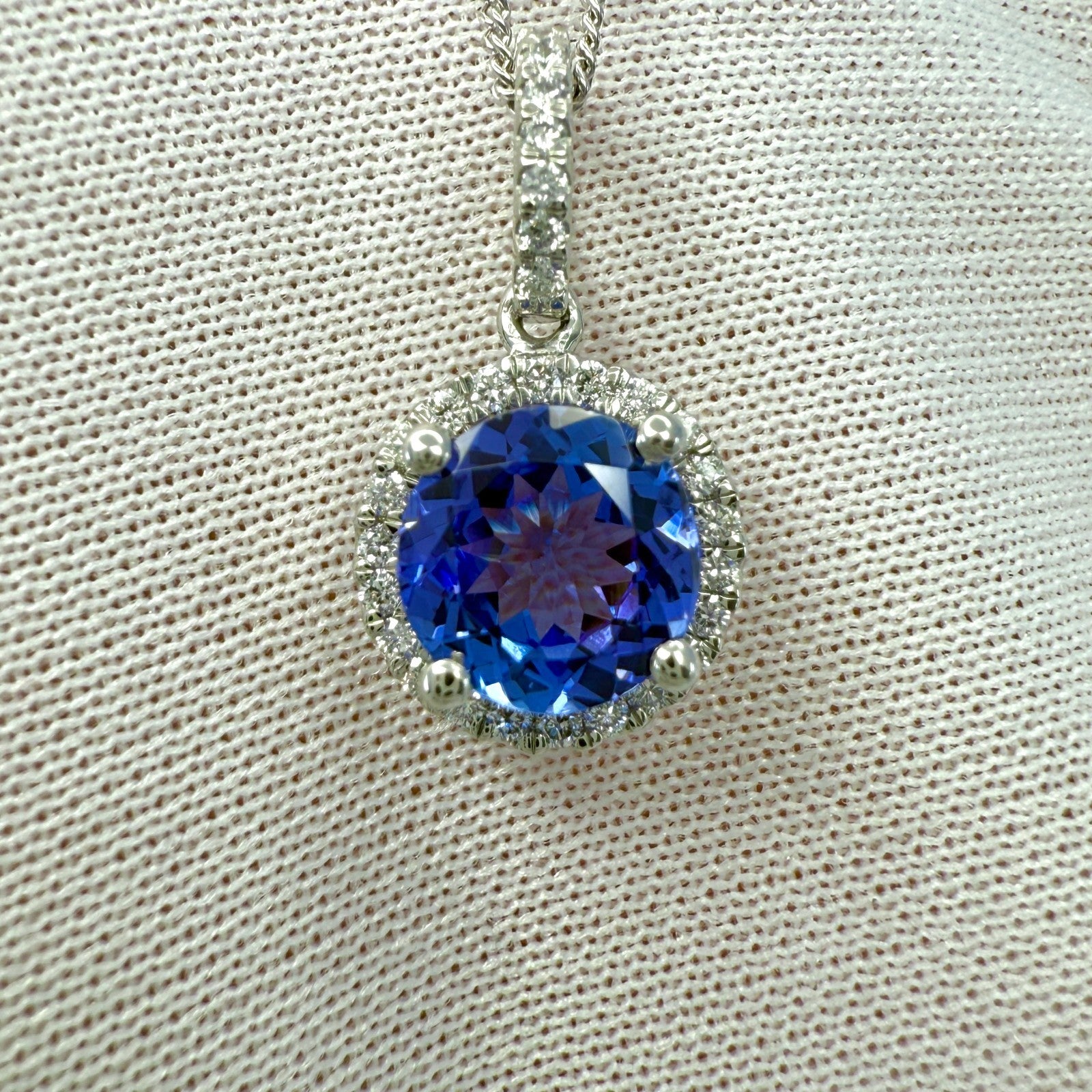 1.55ct Natural Vivid Blue Purple Tanzanite & Diamond Platinum Halo Pendant — view 2