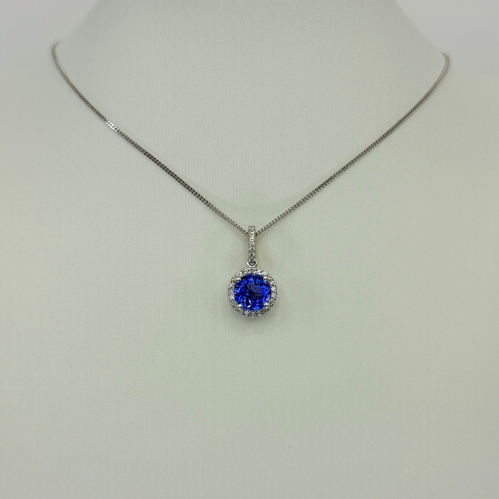 1.55ct Natural Vivid Blue Purple Tanzanite & Diamond Platinum Halo Pendant — view 3