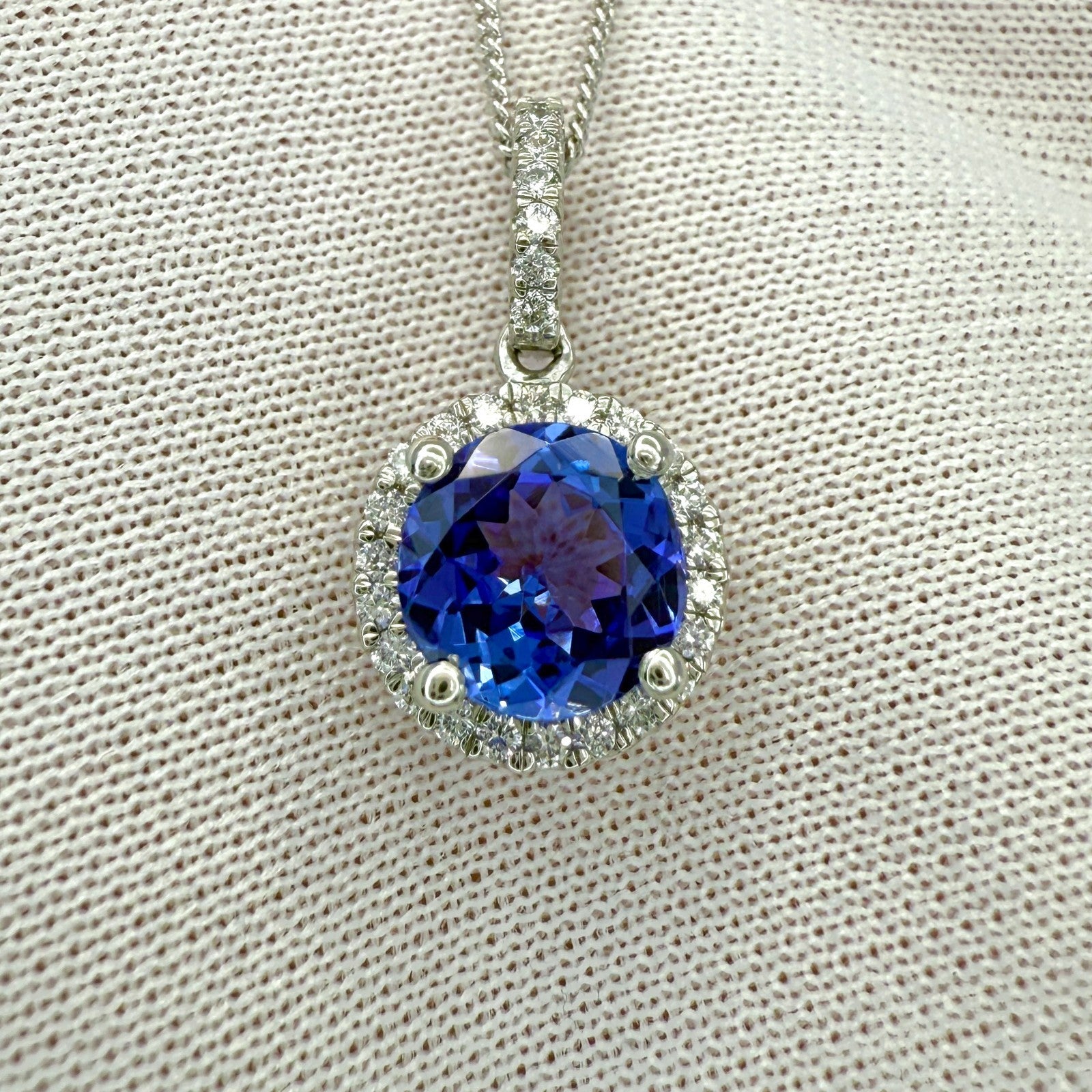 1.55ct Natural Vivid Blue Purple Tanzanite & Diamond Platinum Halo Pendant — view 4