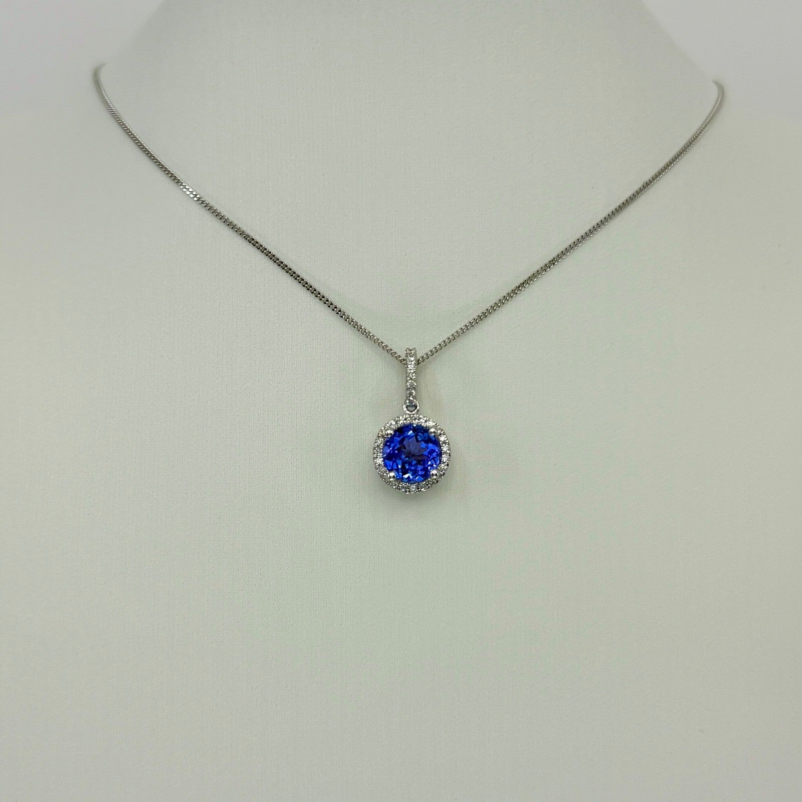 1.55ct Natural Vivid Blue Purple Tanzanite & Diamond Platinum Halo Pendant — view 5