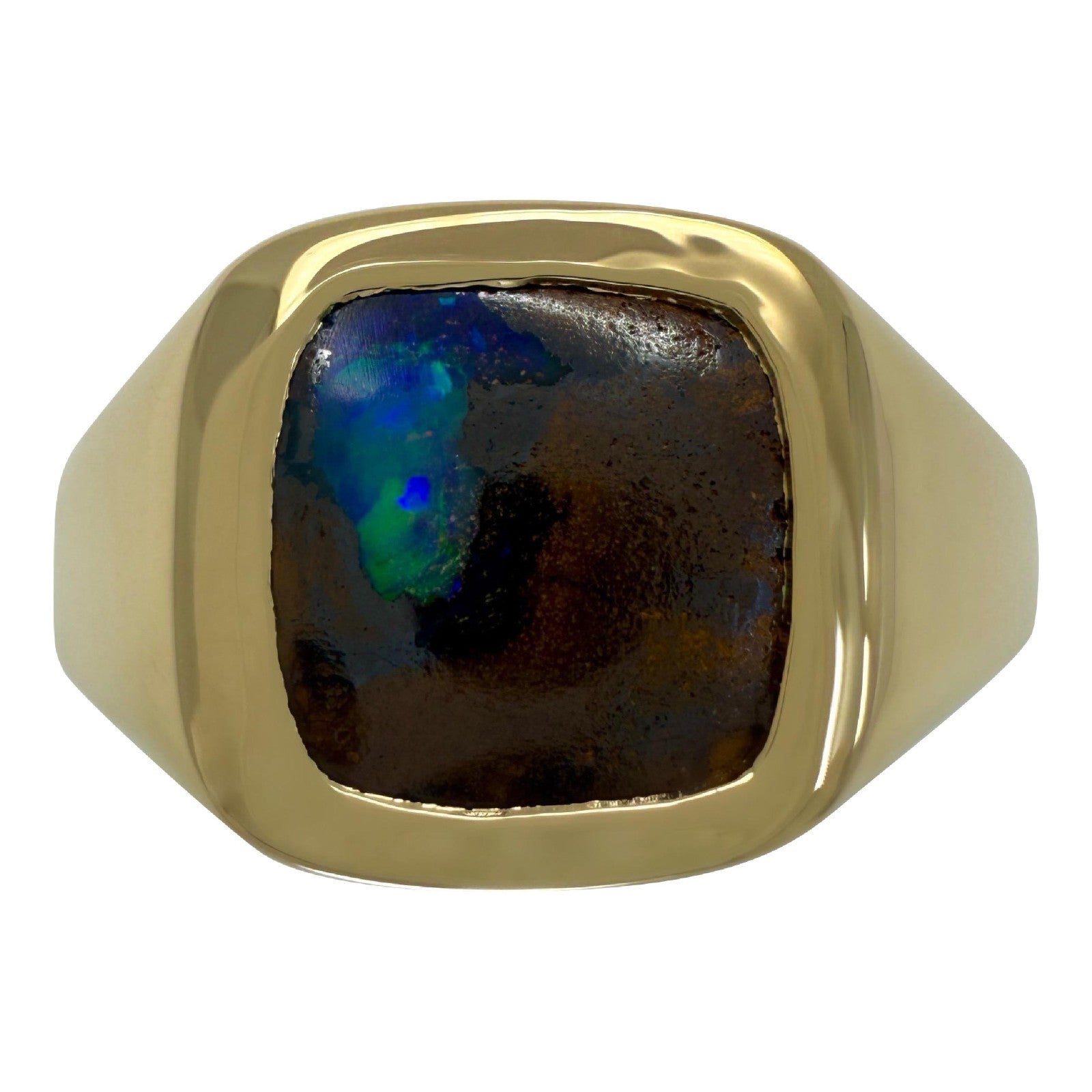 Rare 3.02ct Australian Matrix Boulder Opal 18k Yellow Gold Cushion Signet Ring — view 1