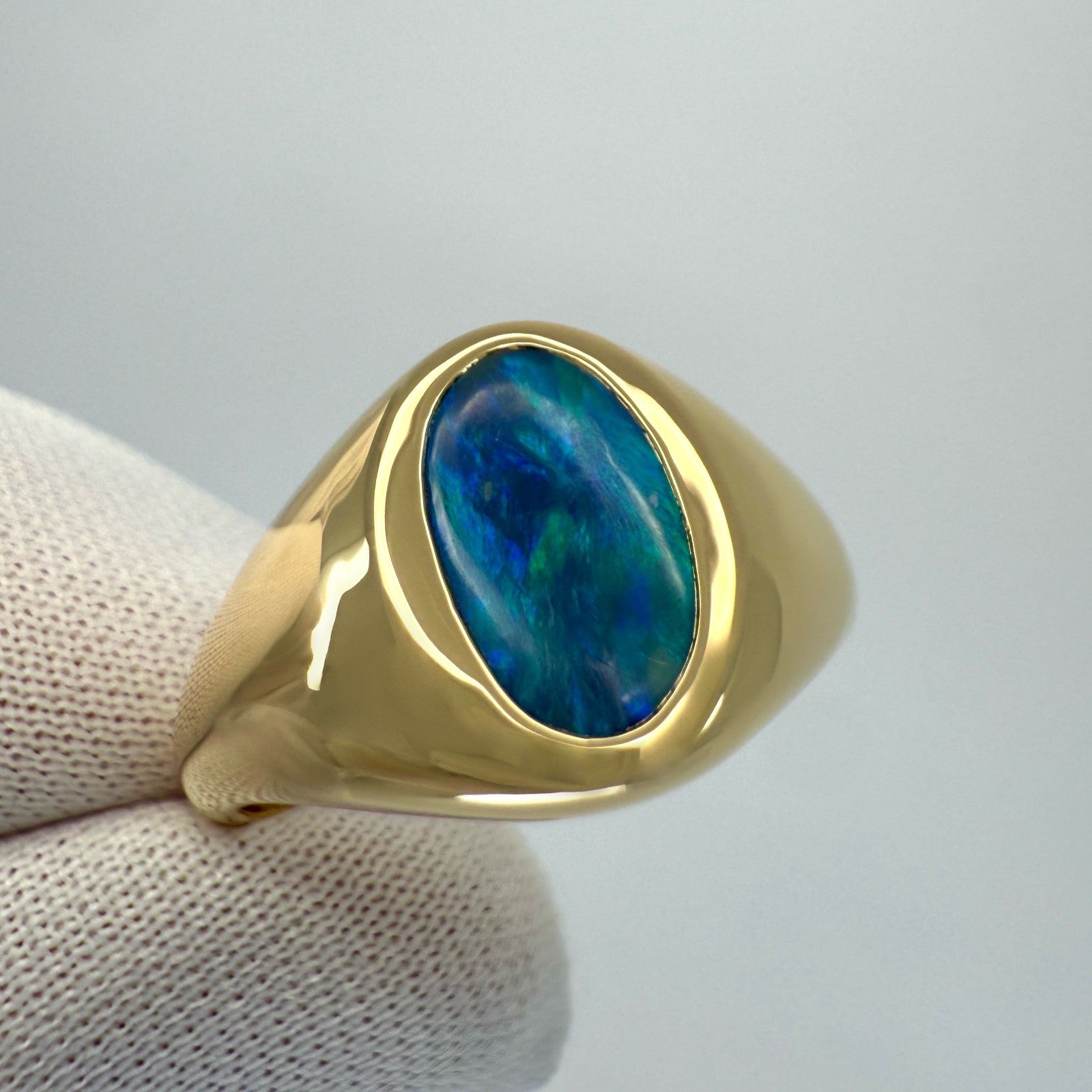 Natural 1.56ct Australian Black Boulder Opal 18k Yellow Gold Oval Signet Ring — view 3
