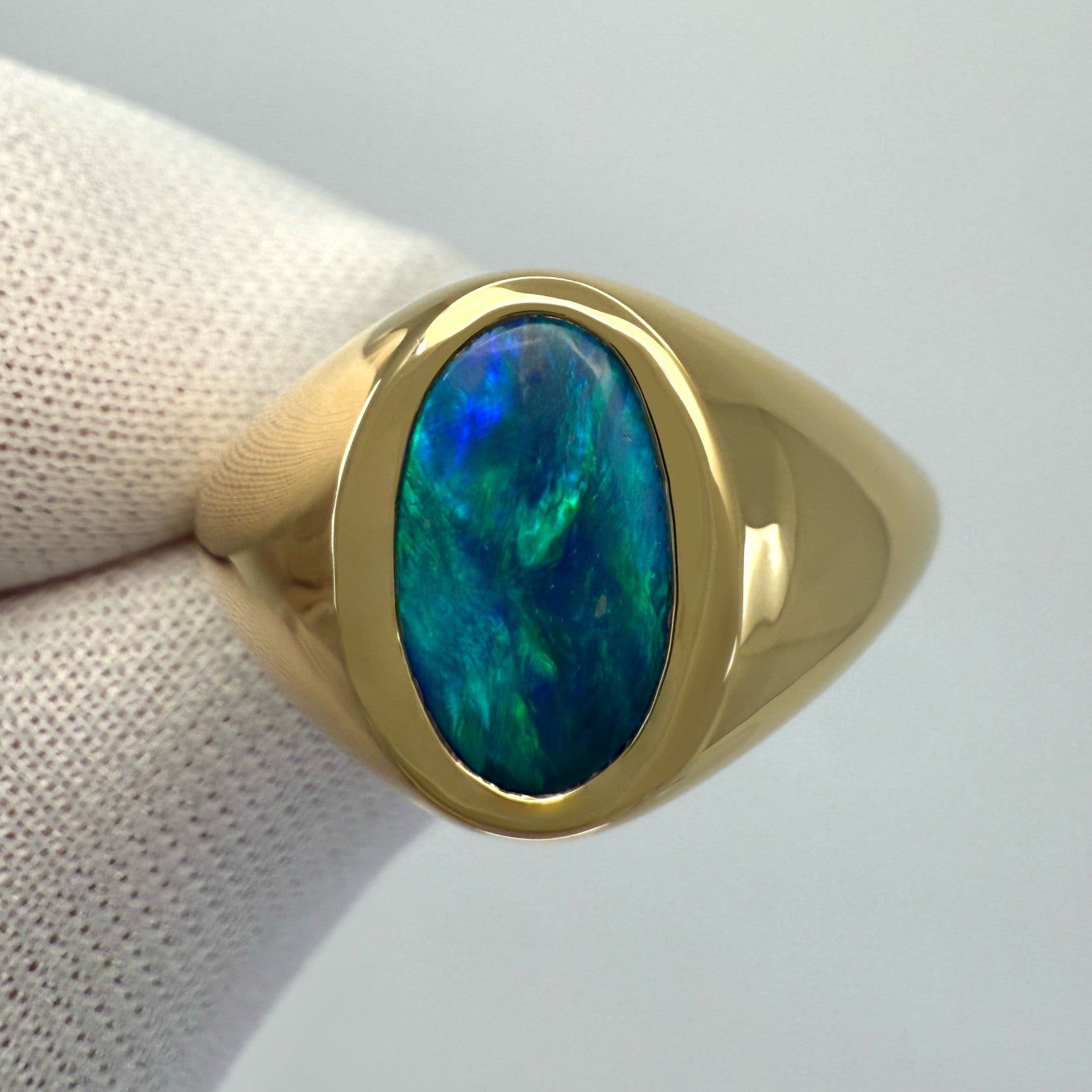 Natural 1.56ct Australian Black Boulder Opal 18k Yellow Gold Oval Signet Ring — view 4