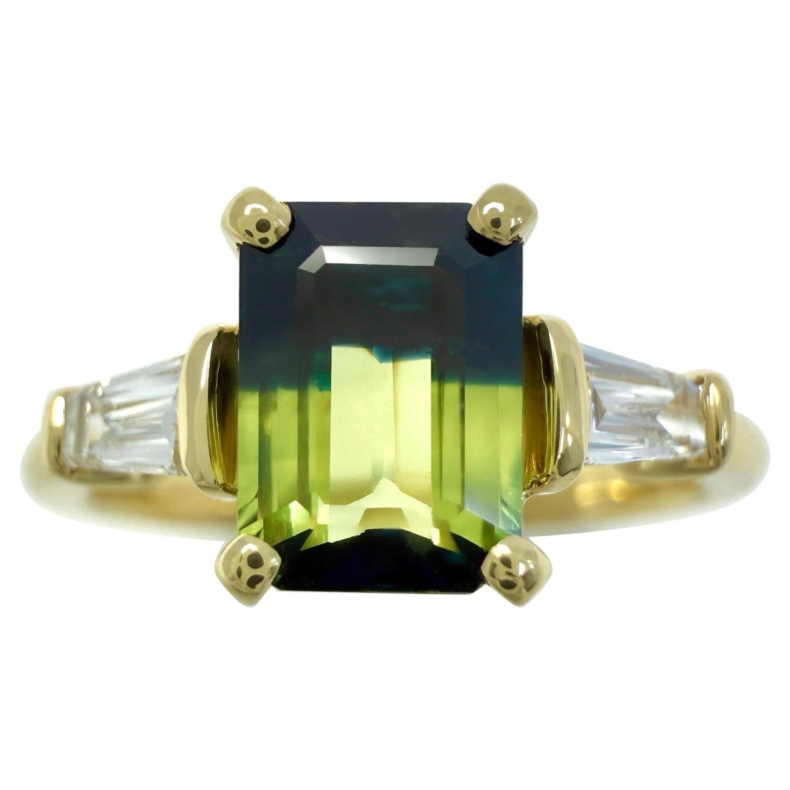 1.41ct GIA Certified Bi Colour Sapphire Diamond 18k Yellow Gold Three Stone Ring