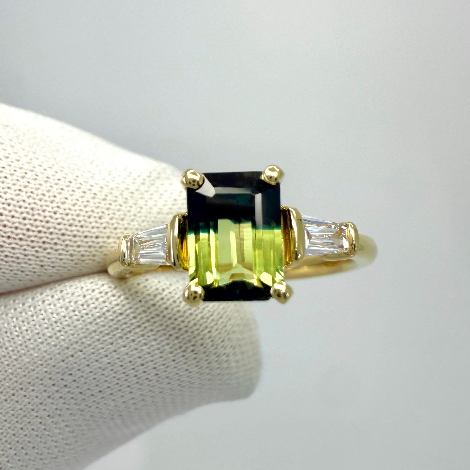 1.41ct GIA Certified Bi Colour Sapphire Diamond 18k Yellow Gold Three Stone Ring — view 2