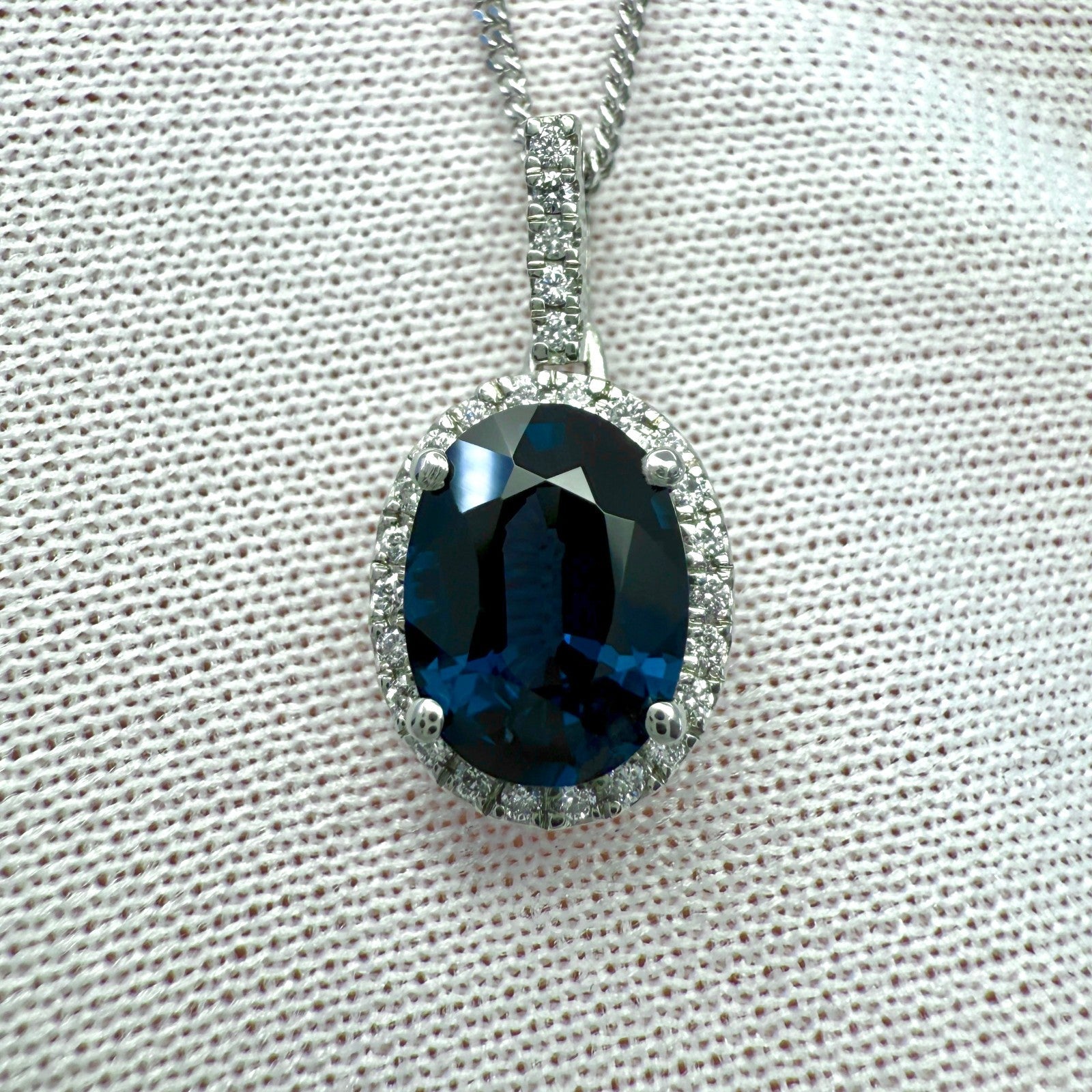 1.49ct Oval Cut Deep Blue Mahenge Spinel & Diamond Platinum Pendant Necklace — view 2