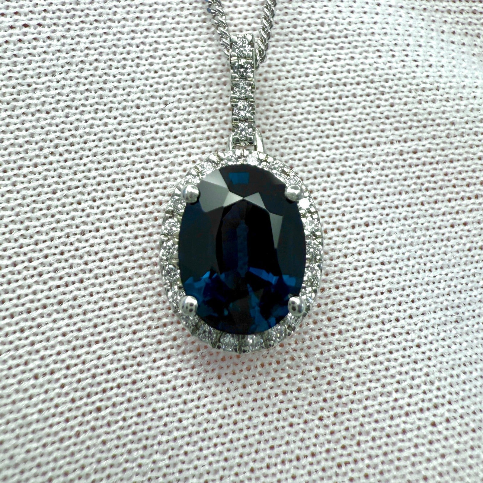 1.49ct Oval Cut Deep Blue Mahenge Spinel & Diamond Platinum Pendant Necklace — view 3