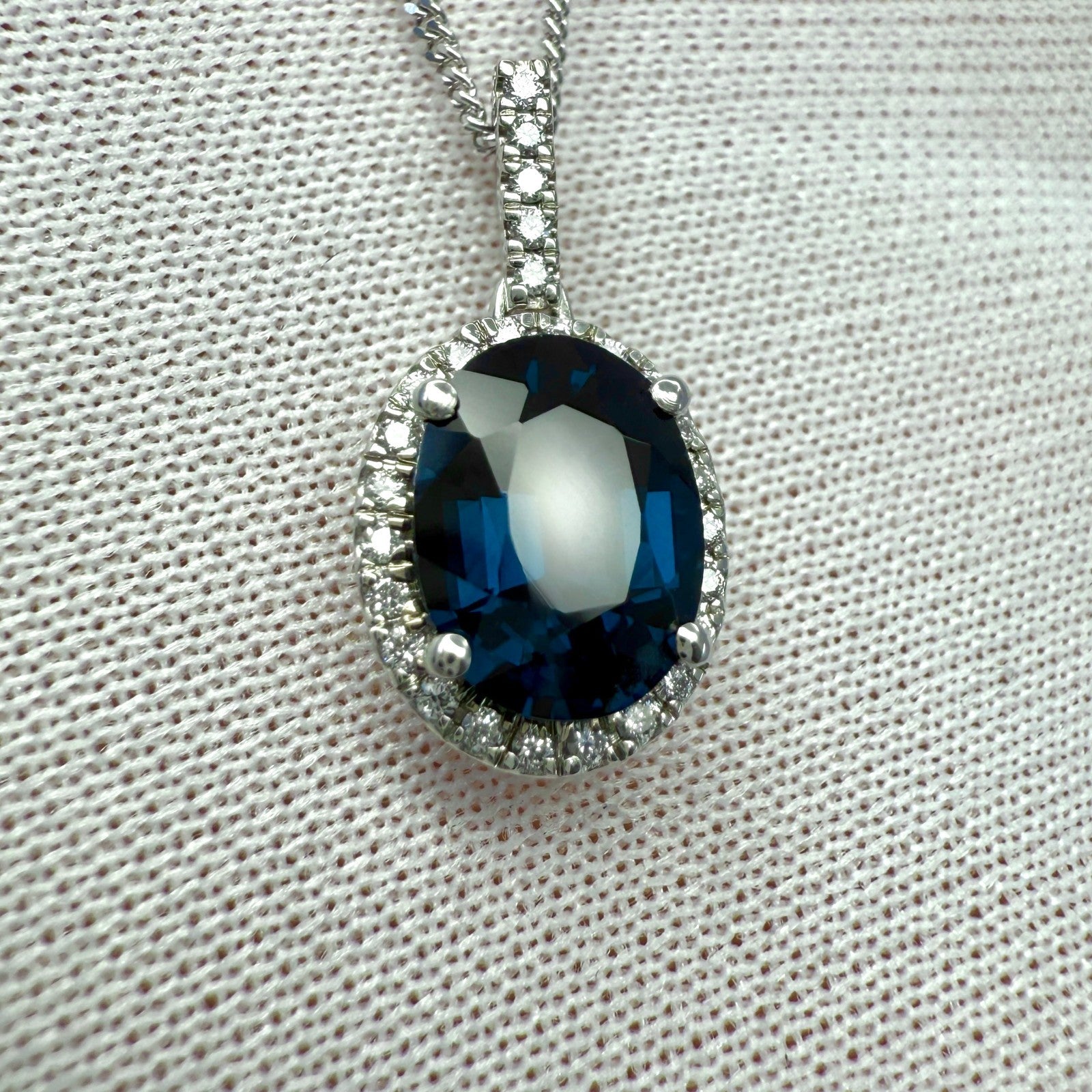 1.49ct Oval Cut Deep Blue Mahenge Spinel & Diamond Platinum Pendant Necklace — view 4