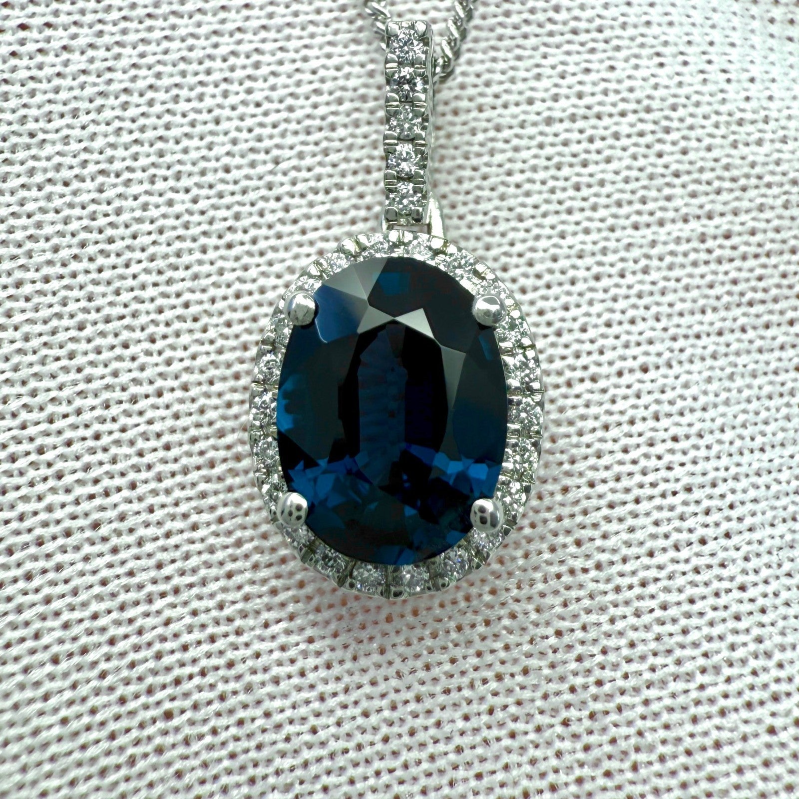 1.49ct Oval Cut Deep Blue Mahenge Spinel & Diamond Platinum Pendant Necklace — view 5