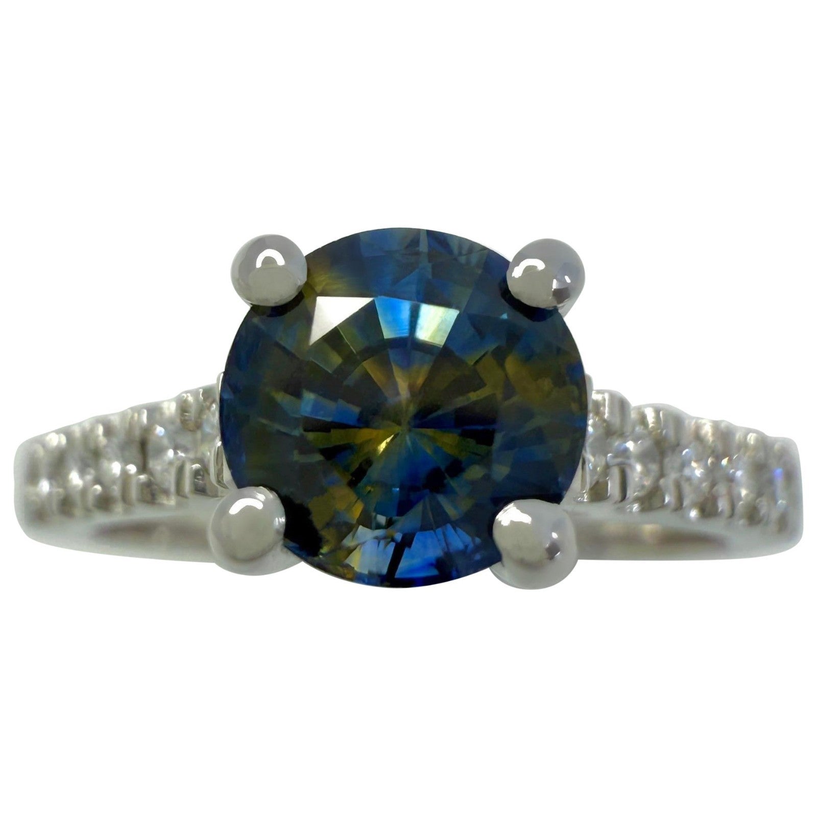 Unique 1.38ct Bi Colour Round CEYLON Blue Yellow Sapphire Diamond Platinum Ring — view 1