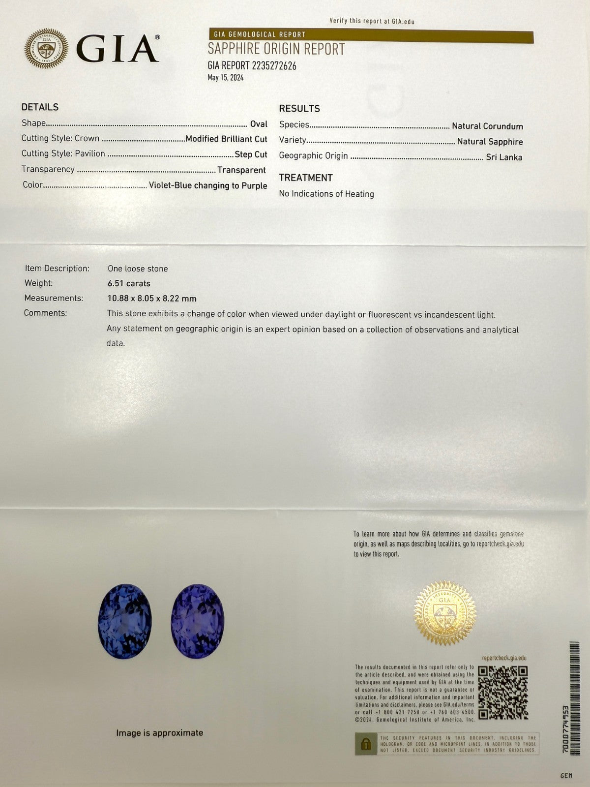 GIA Certified 7.28ct Colour Change Untreated Ceylon Sapphire & Diamond Pendant — view 2