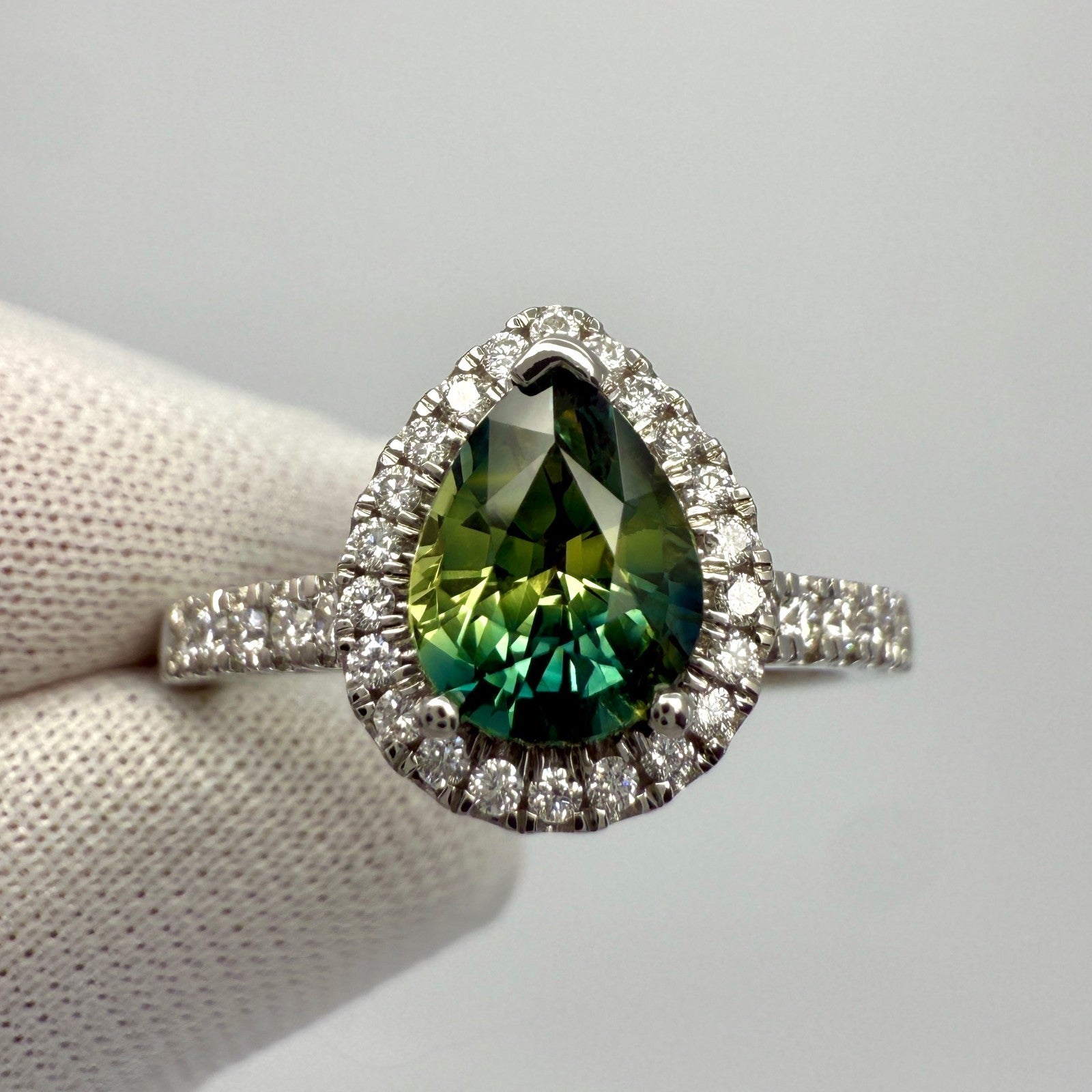 1.74ct GIA Certified No Heat Parti Colour Sapphire Diamond Platinum Halo Ring — view 3
