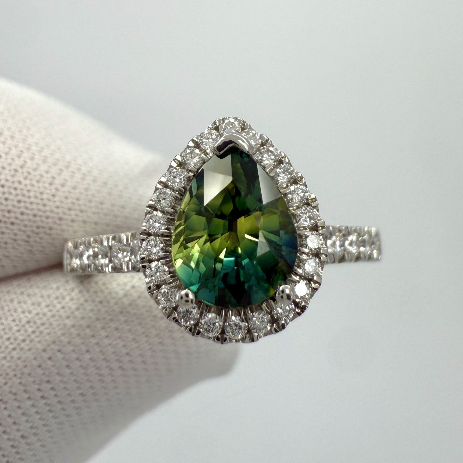 1.74ct GIA Certified No Heat Parti Colour Sapphire Diamond Platinum Halo Ring — view 4