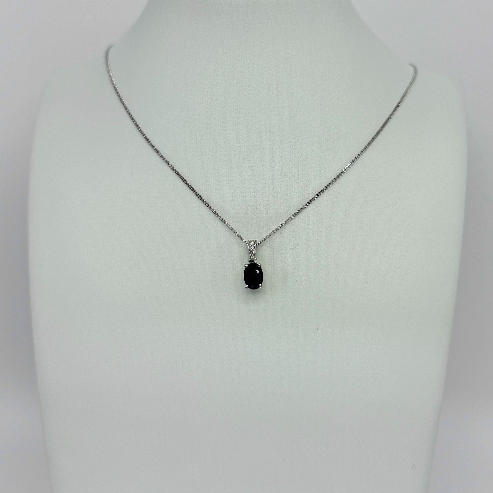 1.03ct Deep Blue Oval Cut Sapphire & Diamond Platinum Solitaire Pendant Necklace — view 4