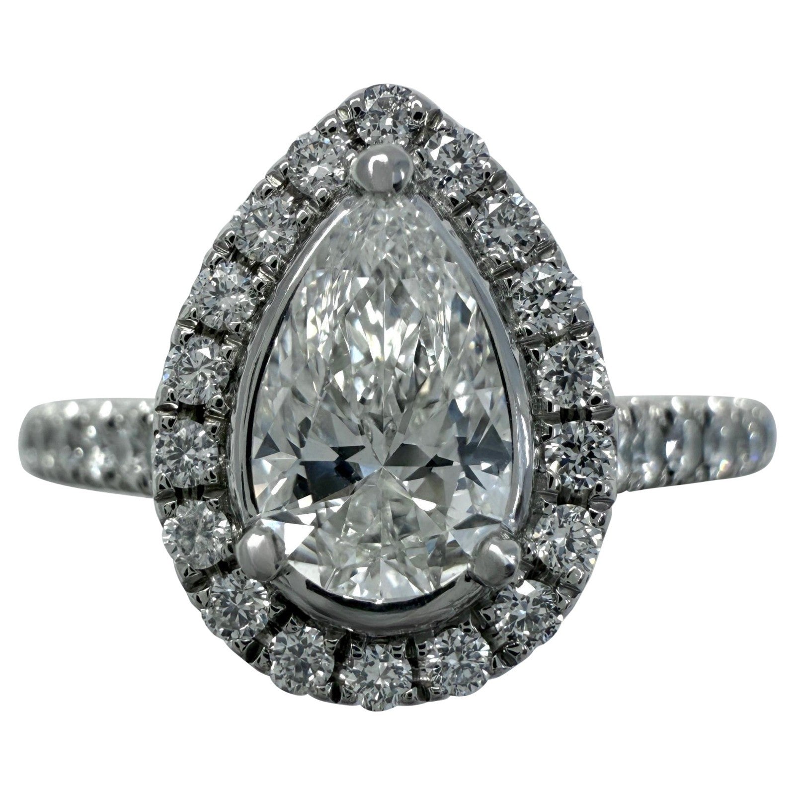 0.83ct GIA Certified NATURAL Pear Cut Diamond SI1 G Platinum Halo Cluster Ring