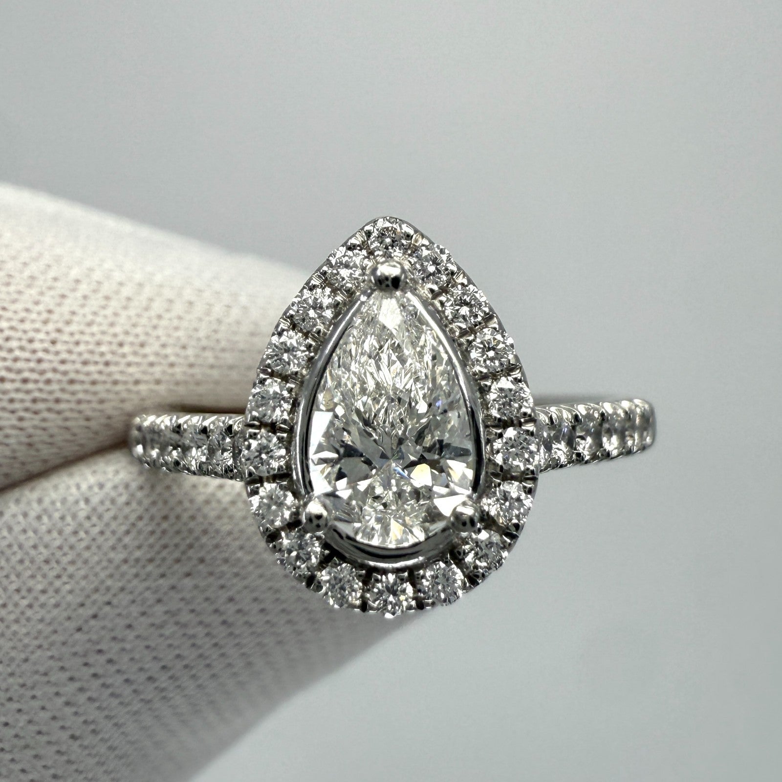 0.83ct GIA Certified NATURAL Pear Cut Diamond SI1 G Platinum Halo Cluster Ring — view 3